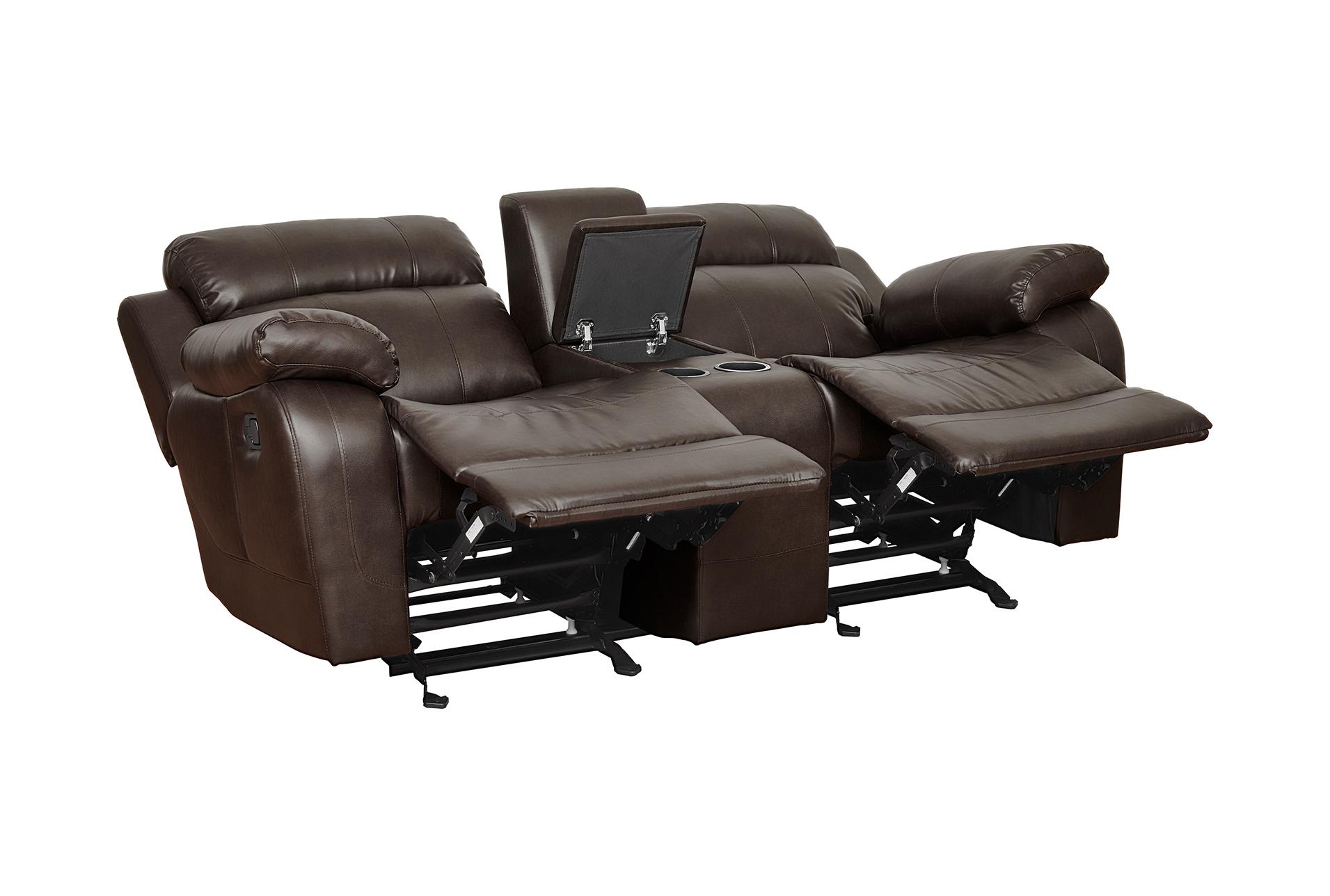 cameron brown faux leather 78" manual glider reclining console loveseat | cup holders 15 cameron brown faux leather 78" manual glider reclining console loveseat | cup holders