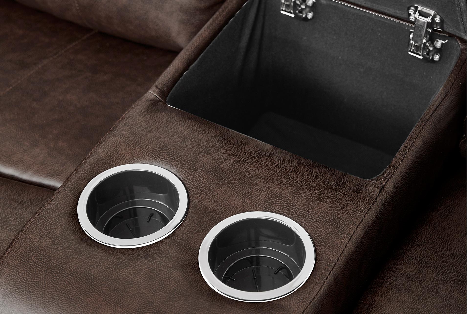 cameron brown faux leather 78" manual glider reclining console loveseat | cup holders 16 cameron brown faux leather 78" manual glider reclining console loveseat | cup holders