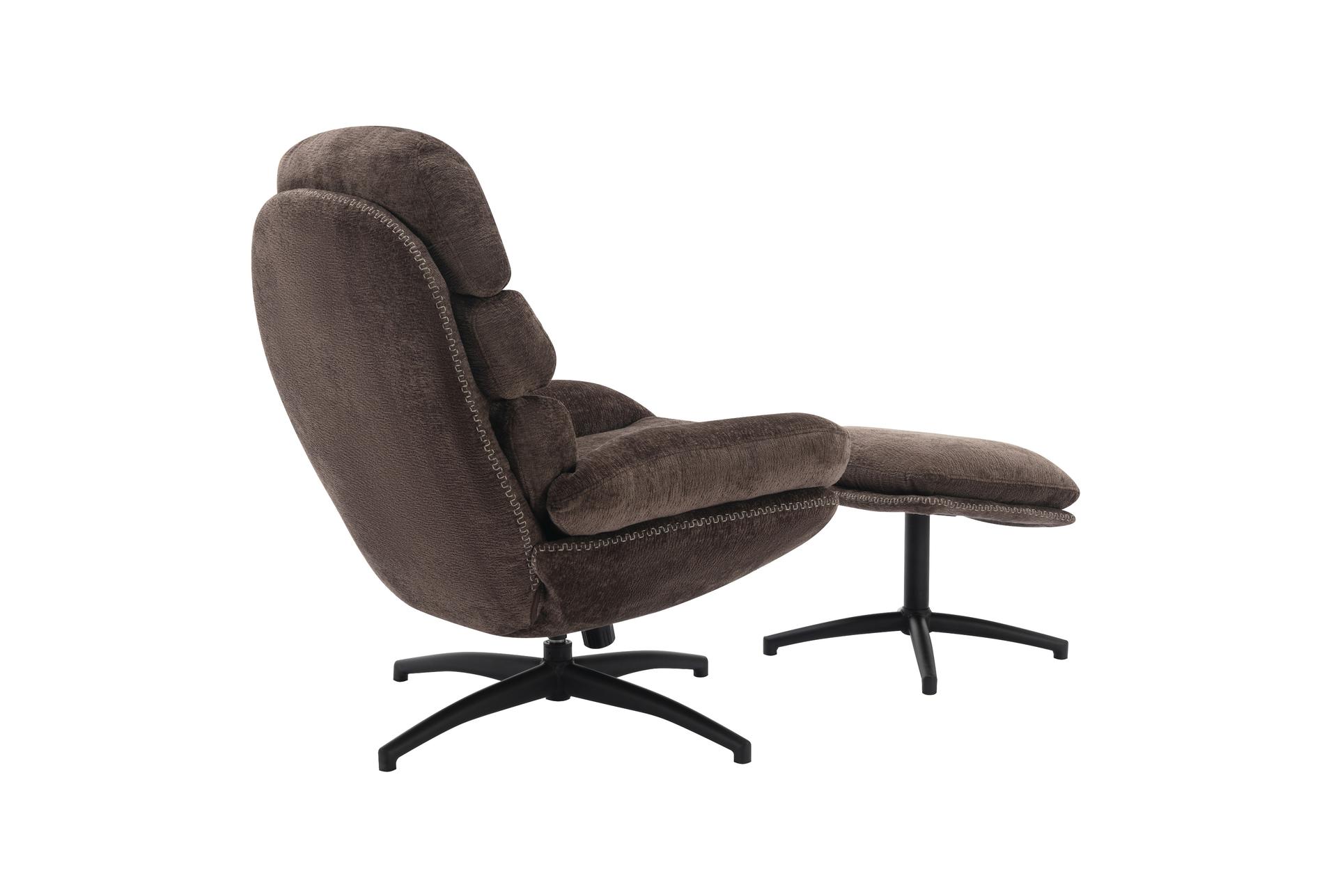 kerry brown fabric wood swivel lounge chair & footrest with black base | high performance fabric | armless 7 kerry brown fabric wood swivel lounge chair & footrest with black base | high performance fabric | armless
