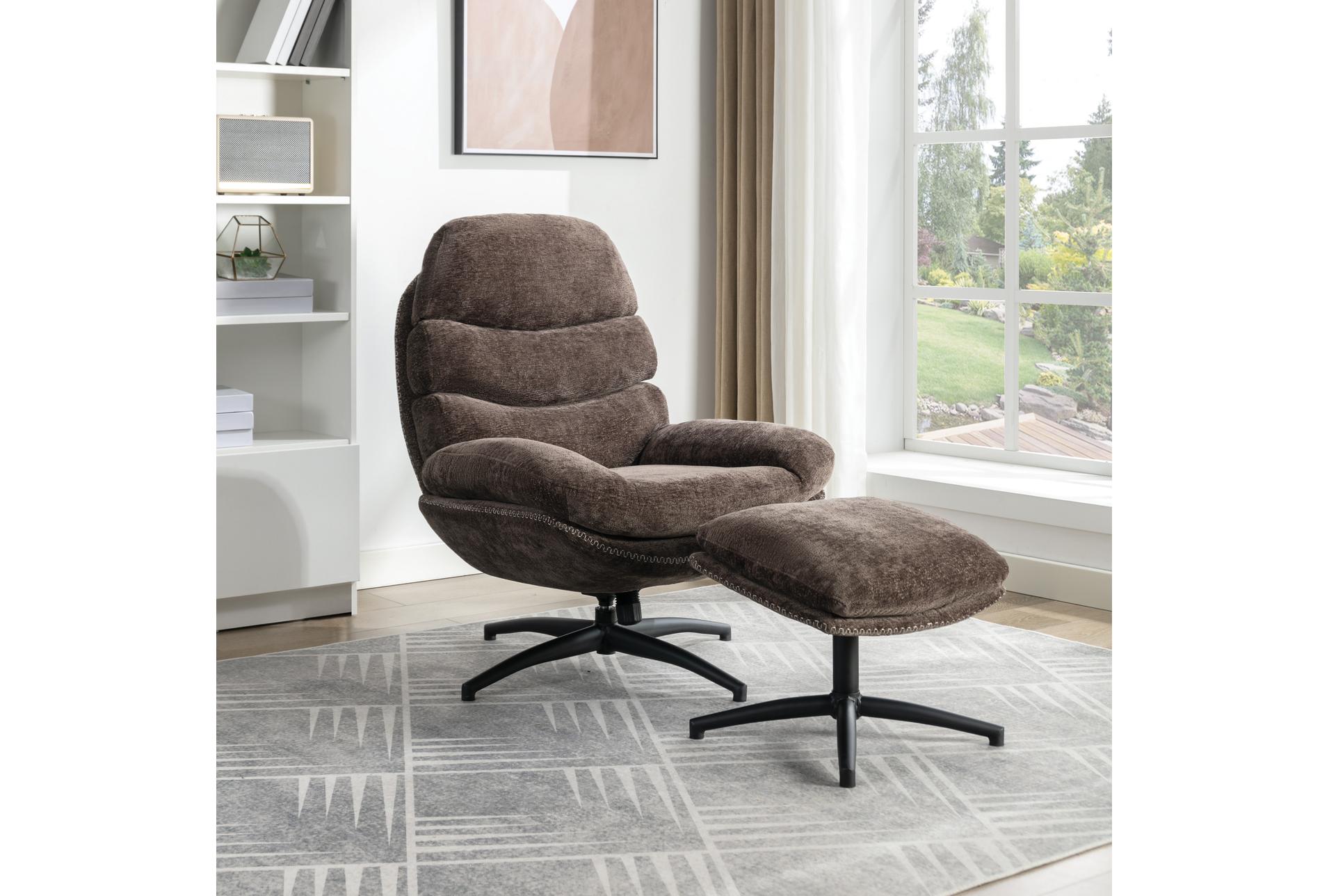 kerry brown fabric wood swivel lounge chair & footrest with black base | high performance fabric | armless 8 kerry brown fabric wood swivel lounge chair & footrest with black base | high performance fabric | armless