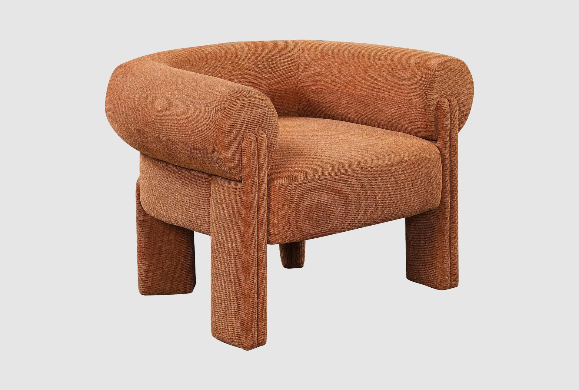 stefano brown cognac polyester fabric accent chair | with arms