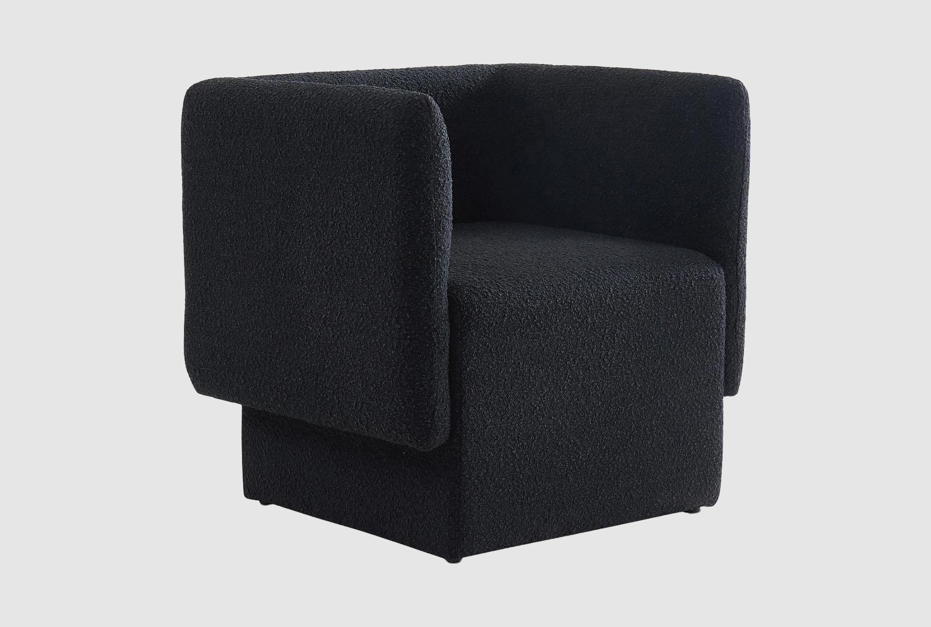 vera black boucle fabric accent chair with arms