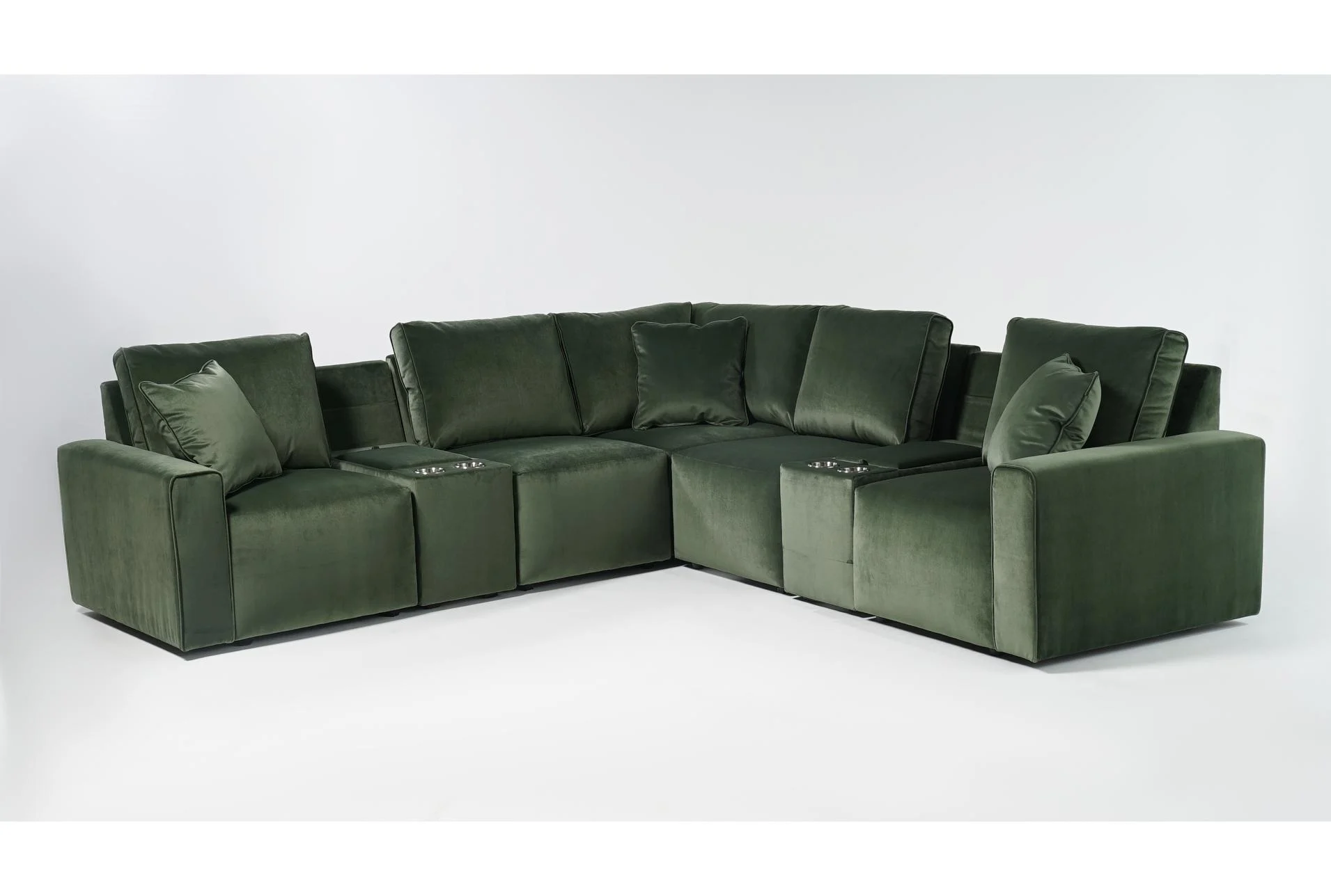 holland forrest green performance fabric 7 piece 113" modular sectional with dual console storage cupholders and usb | reversible 1 holland forrest green performance fabric 7 piece 113" modular sectional with dual console storage cupholders and usb | reversible