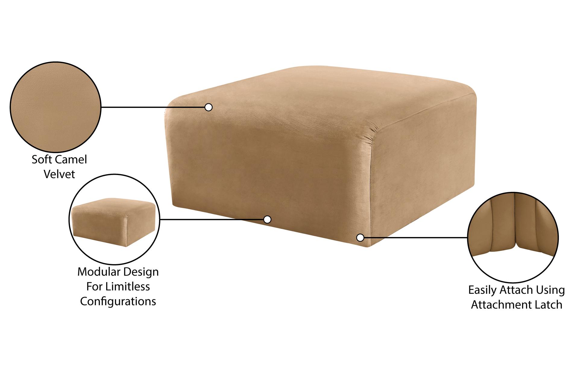 arc camel velvet upholstered modular ottoman | square 15 arc camel velvet upholstered modular ottoman | square