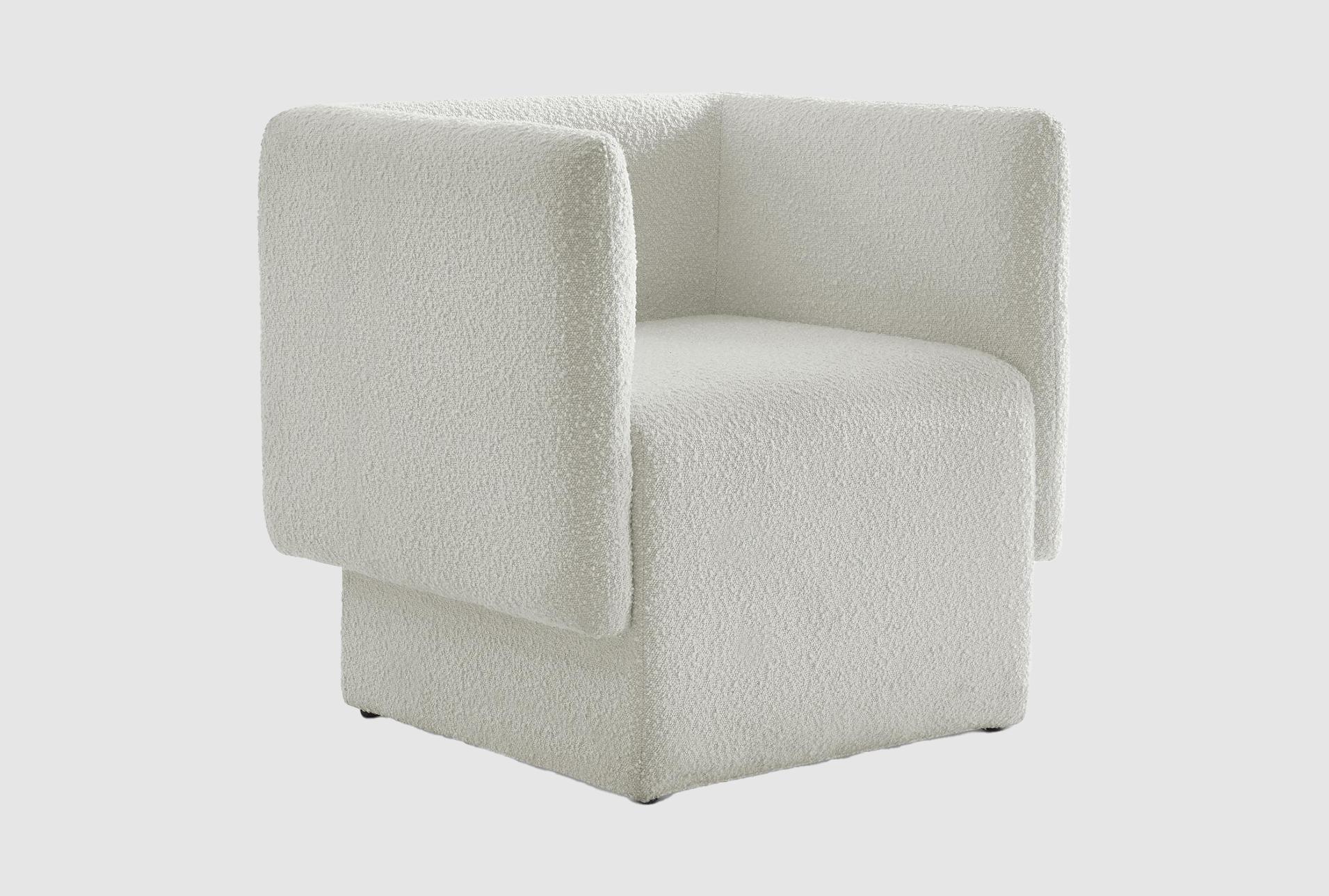 vera cream white boucle fabric accent chair | with arms