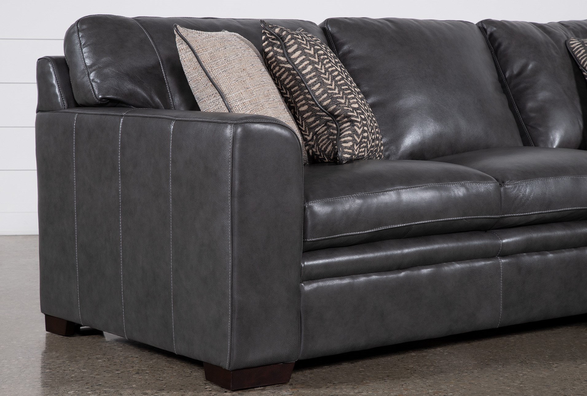 greer dark grey black leather 2 piece 105" modular sectional with right arm facing chaise & left arm facing loveseat | deep seated 8 greer dark grey black leather 2 piece 105" modular sectional with right arm facing chaise & left arm facing loveseat | deep seated