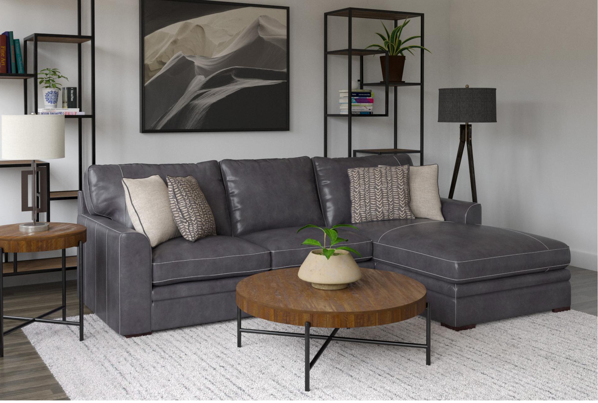 greer dark grey black leather 2 piece 105" modular sectional with right arm facing chaise & left arm facing loveseat | deep seated 12 greer dark grey black leather 2 piece 105" modular sectional with right arm facing chaise & left arm facing loveseat | deep seated