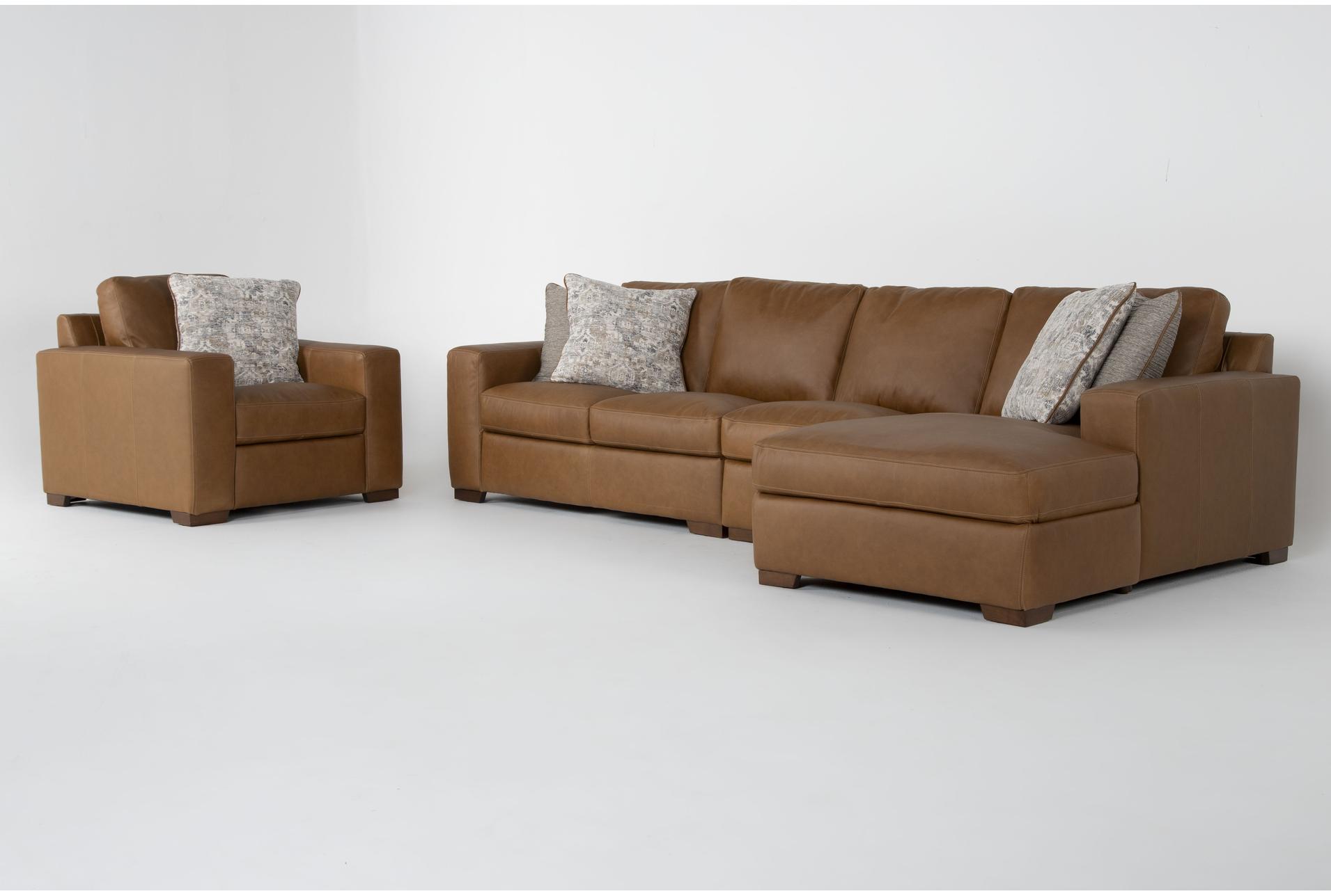 big sur saddle brown leather 3 piece modular sectional with right arm facing chaise & chair 1 big sur saddle brown leather 3 piece modular sectional with right arm facing chaise & chair