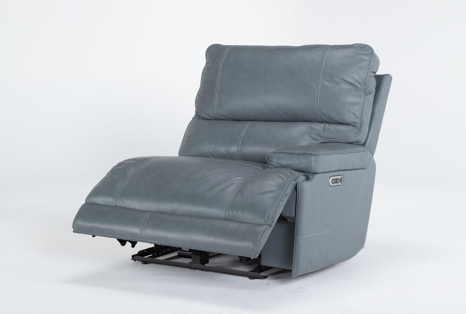 watkins blue leather right arm facing cordless power recliner with power headrest & usb 6 watkins blue leather right arm facing cordless power recliner with power headrest & usb