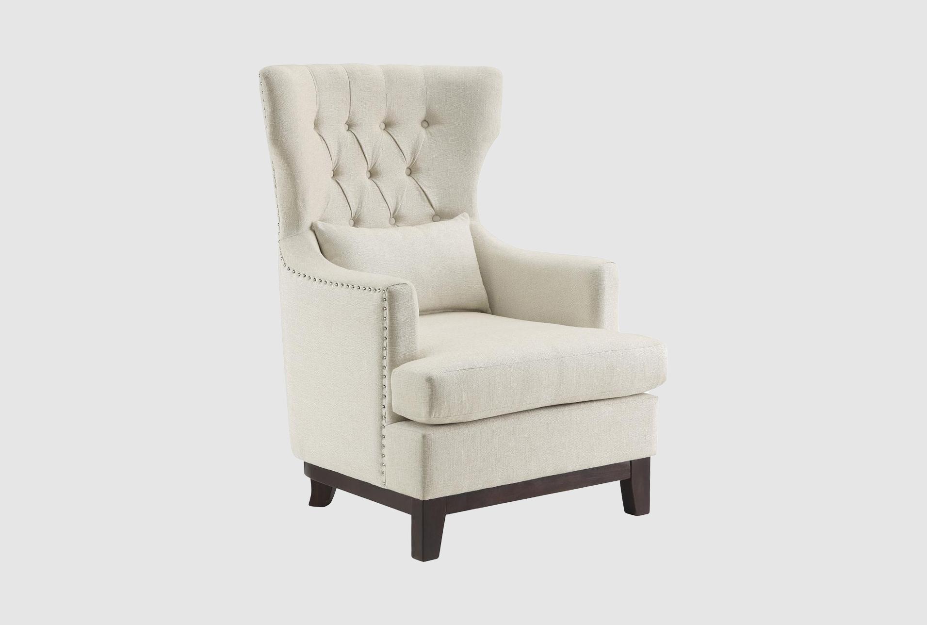 lapis beige white accent wingback arm chair | tufted | nailhead | with arms 1 lapis beige white accent wingback arm chair | tufted | nailhead | with arms