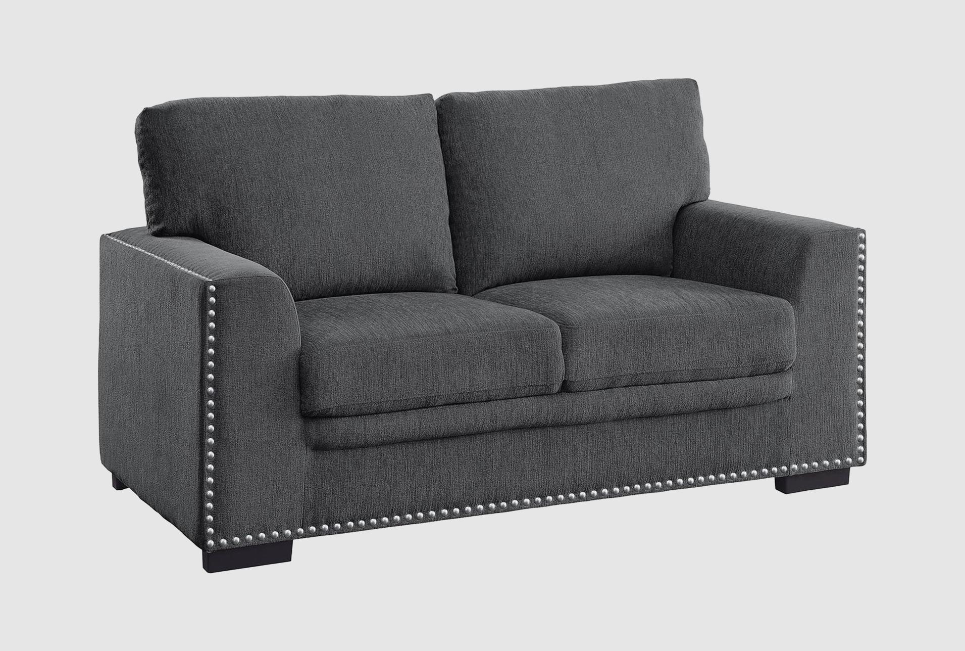 lennon charcoal grey fabric 62" loveseat | nailhead 1 lennon charcoal grey fabric 62" loveseat | nailhead