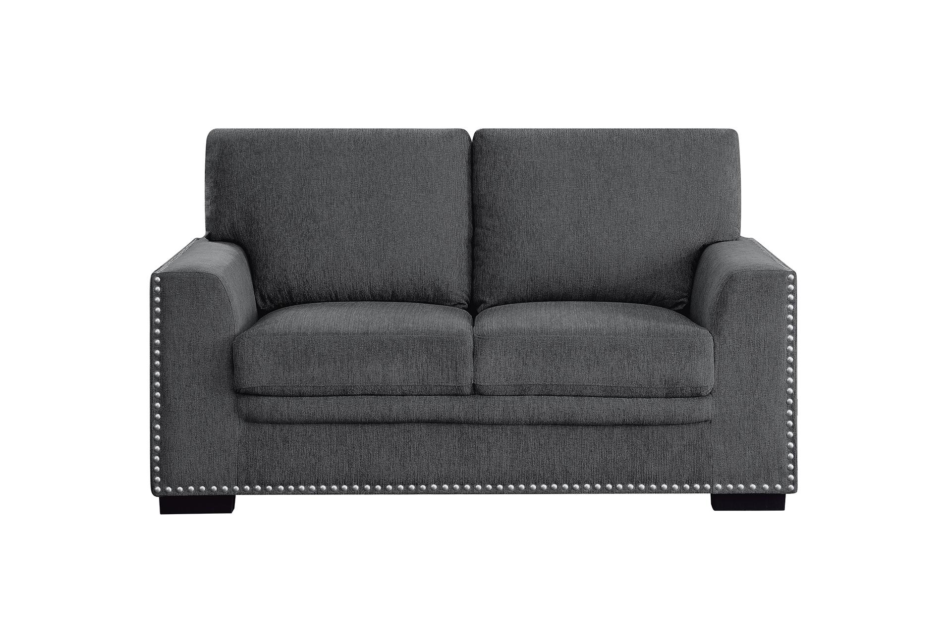 lennon charcoal grey fabric 62" loveseat | nailhead 10 lennon charcoal grey fabric 62" loveseat | nailhead