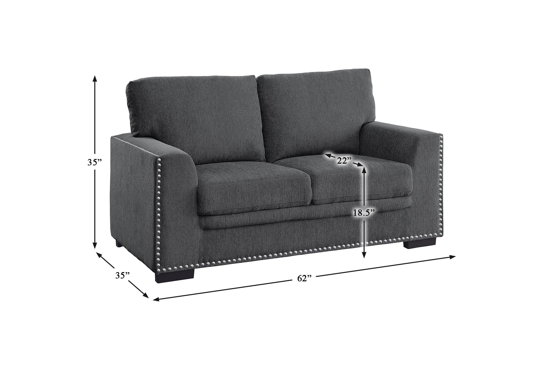 lennon charcoal grey fabric 62" loveseat | nailhead 12 lennon charcoal grey fabric 62" loveseat | nailhead