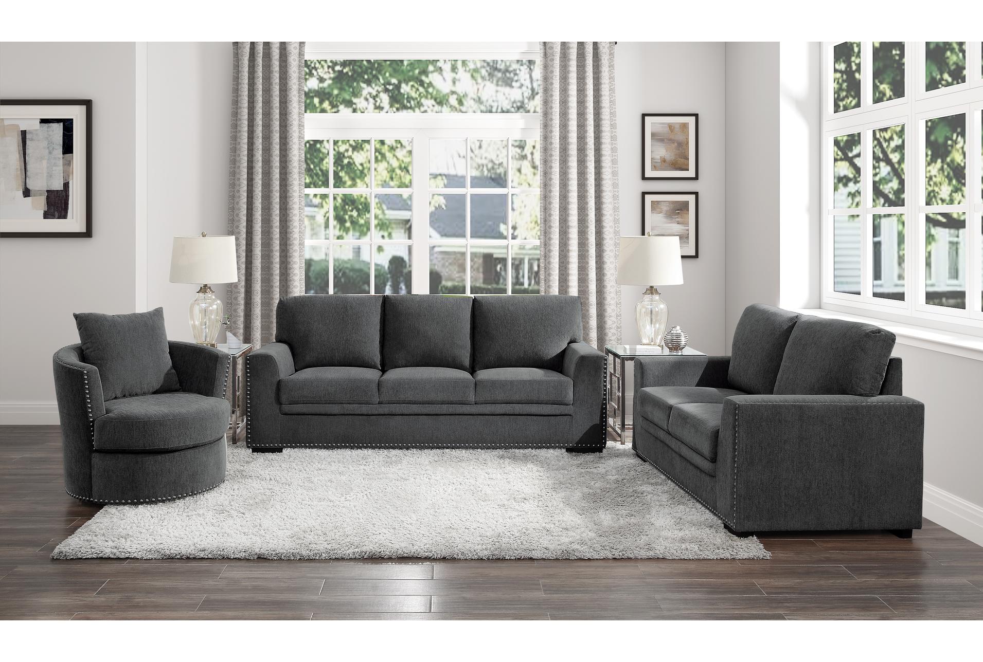 lennon charcoal grey fabric 62" loveseat | nailhead 15 lennon charcoal grey fabric 62" loveseat | nailhead