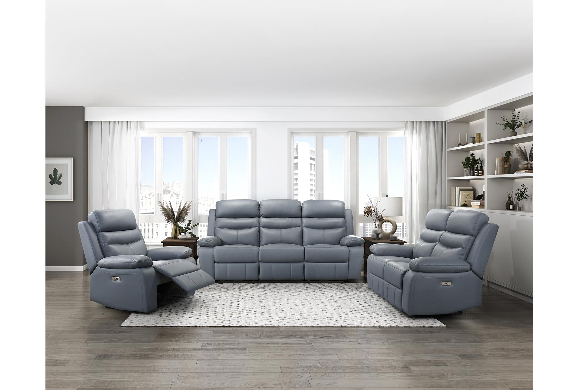 marigold blue leather 41" power recliner with usb port | button 16 marigold blue leather 41" power recliner with usb port | button