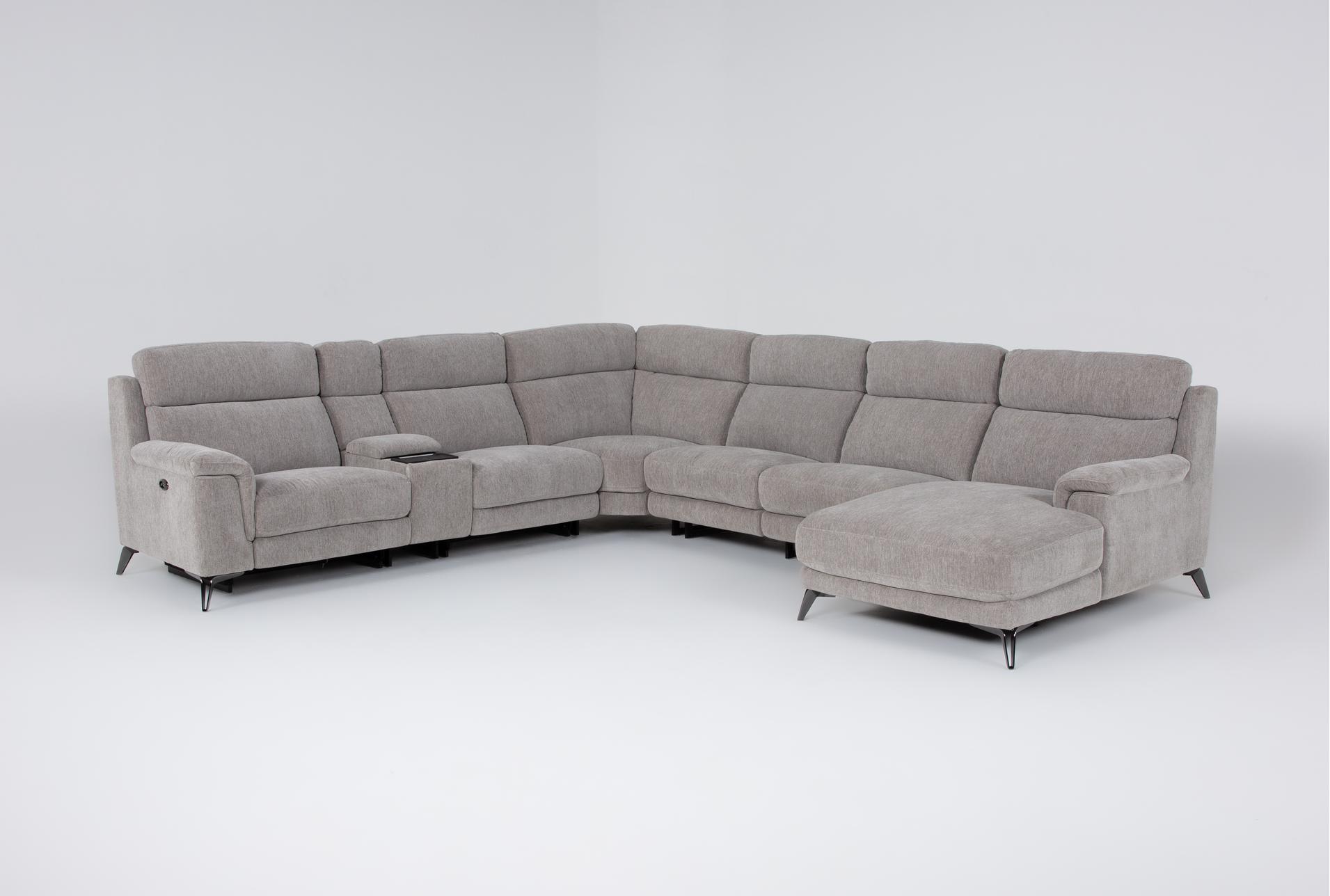 felix grey 141" 7 piece power reclining modular sectional with storage console right arm facing chaise wireless charging cupholders & usb 1 felix grey 141" 7 piece power reclining modular sectional with storage console right arm facing chaise wireless charging cupholders & usb