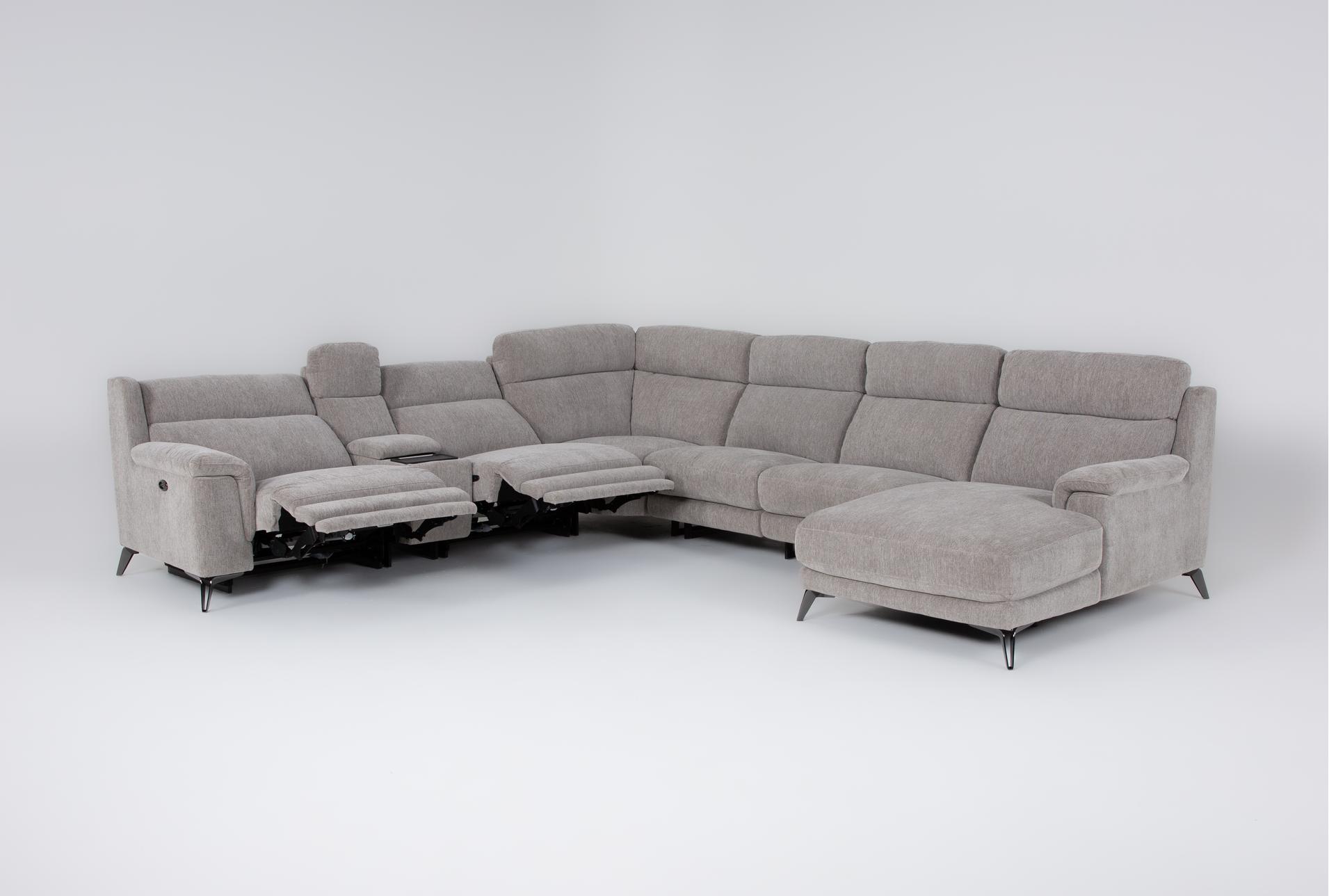 felix grey 141" 7 piece power reclining modular sectional with storage console right arm facing chaise wireless charging cupholders & usb 18 felix grey 141" 7 piece power reclining modular sectional with storage console right arm facing chaise wireless charging cupholders & usb