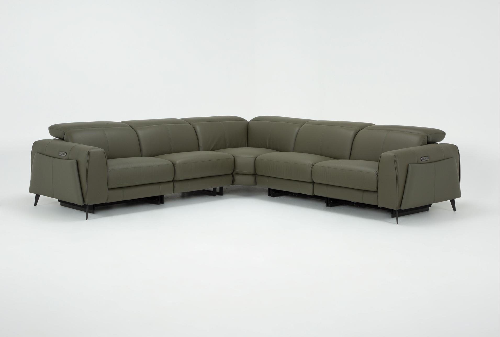 cullen olive green leather 114" 5 piece power zero gravity reclining modular sectional with 2 armless chairs power headrest storage hidden cupholders & usb 1 cullen olive green leather 114" 5 piece power zero gravity reclining modular sectional with 2 armless chairs power headrest storage hidden cupholders & usb