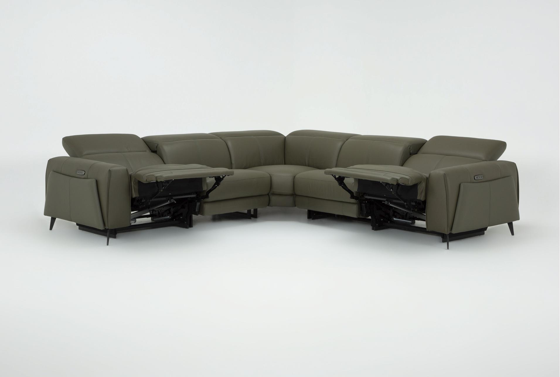 cullen olive green leather 114" 5 piece power zero gravity reclining modular sectional with 2 armless chairs power headrest storage hidden cupholders & usb 18 cullen olive green leather 114" 5 piece power zero gravity reclining modular sectional with 2 armless chairs power headrest storage hidden cupholders & usb