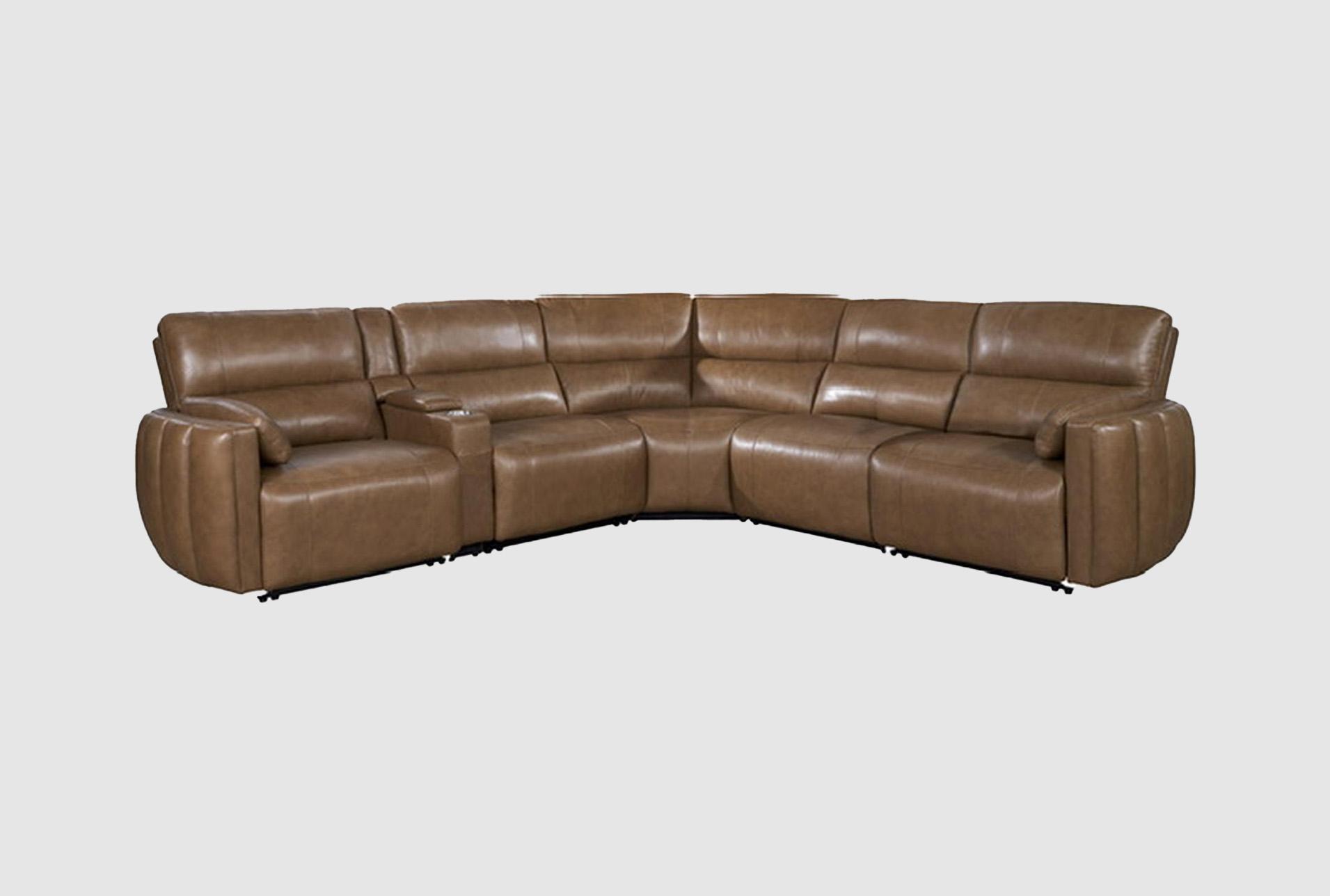 mozelle sable brown natural leather 119" 6 piece power reclining sectional with power headrests storage cupholders & usb | adjustable headrests 1 mozelle sable brown natural leather 119" 6 piece power reclining sectional with power headrests storage cupholders & usb | adjustable headrests