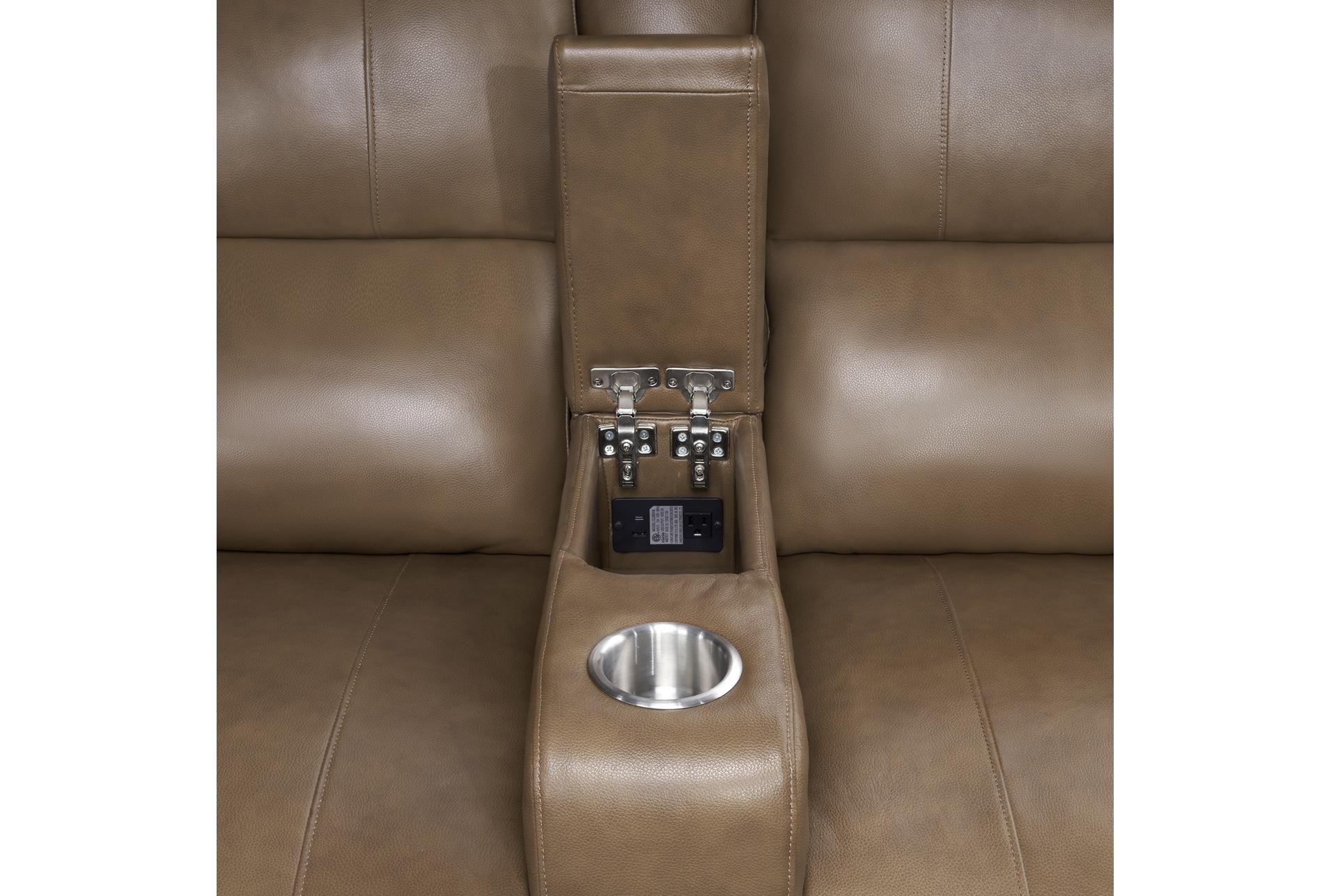 mozelle sable brown natural leather 119" 6 piece power reclining sectional with power headrests storage cupholders & usb | adjustable headrests 8 mozelle sable brown natural leather 119" 6 piece power reclining sectional with power headrests storage cupholders & usb | adjustable headrests