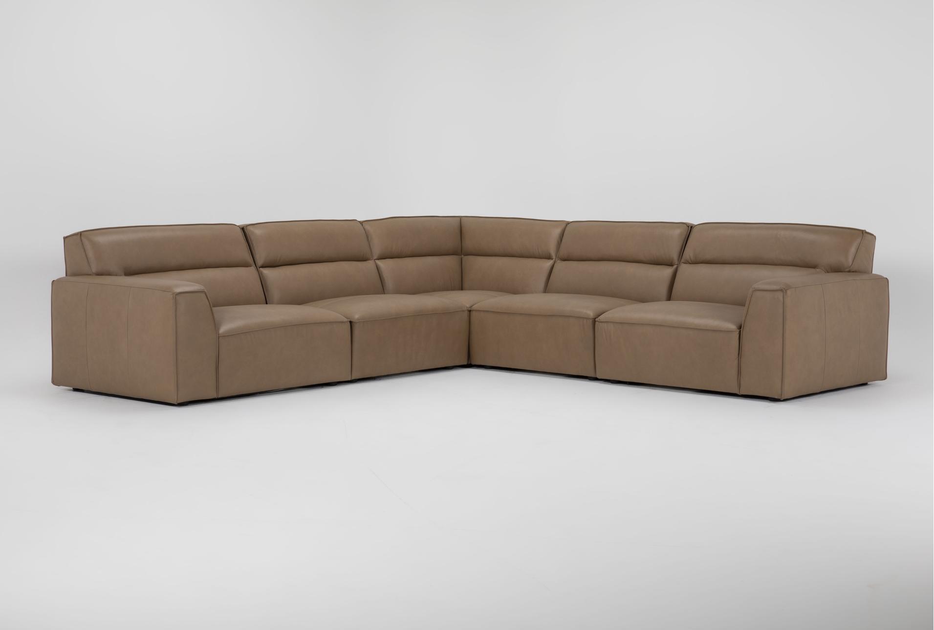 rhone 122" light brown beige leather 5 piece modular l-shaped sectional | reversible 1 rhone 122" light brown beige leather 5 piece modular l-shaped sectional | reversible