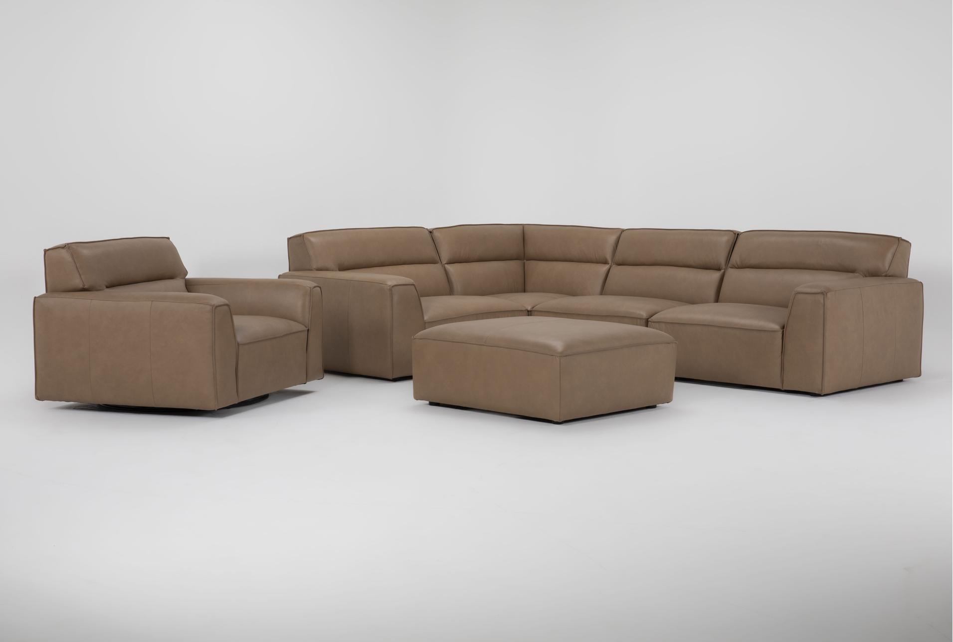 rhone 122" light brown leather 4 piece modular l-shaped sectional ottoman & swivel chair 1 rhone 122" light brown leather 4 piece modular l-shaped sectional ottoman & swivel chair
