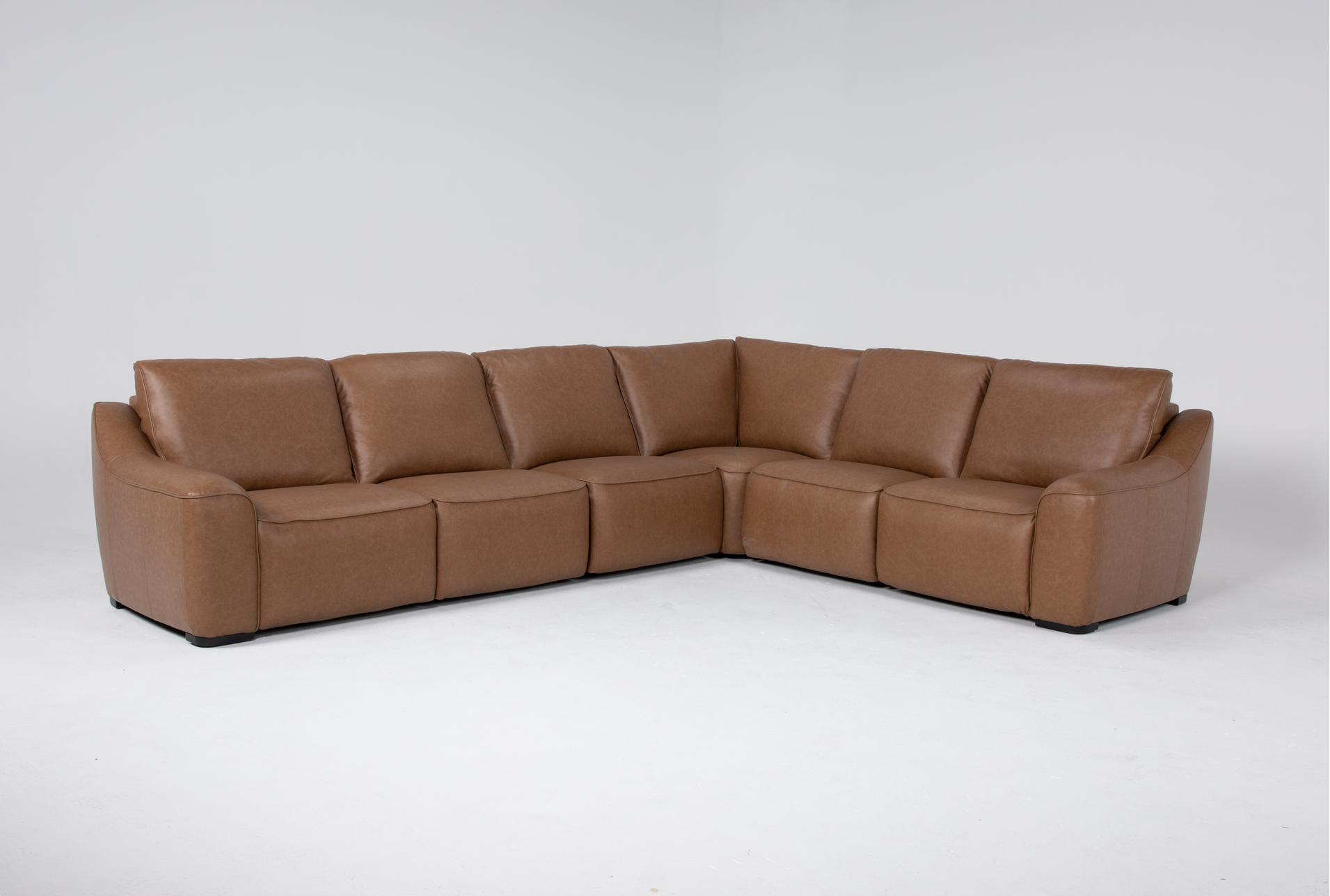 ryker brown natural 6 piece leather power reclining modular sectional | 2 armless chairs | power headrest | adjustable headrests 1 ryker brown natural 6 piece leather power reclining modular sectional | 2 armless chairs | power headrest | adjustable headrests