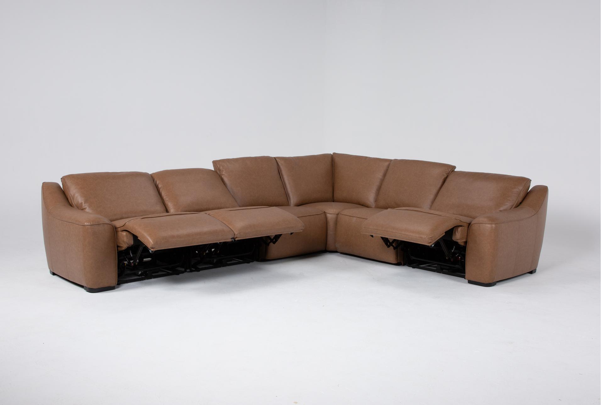 ryker brown natural 6 piece leather power reclining modular sectional | 2 armless chairs | power headrest | adjustable headrests 12 ryker brown natural 6 piece leather power reclining modular sectional | 2 armless chairs | power headrest | adjustable headrests
