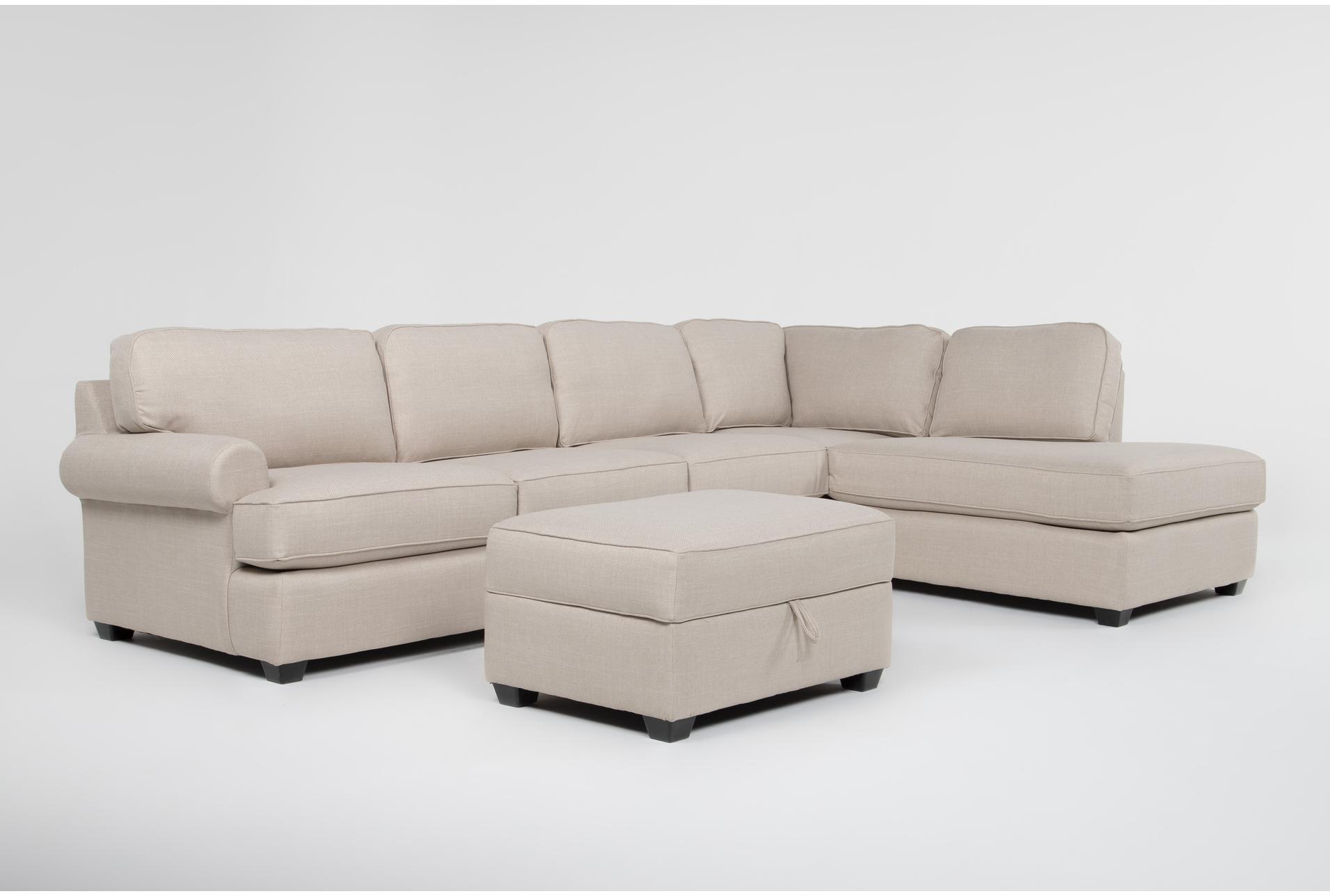 hampstead ii linen 140" 2 piece sectional with left arm facing sleeper sofa + right arm facing corner chaise & ottoman 1 hampstead ii linen 140" 2 piece sectional with left arm facing sleeper sofa + right arm facing corner chaise & ottoman