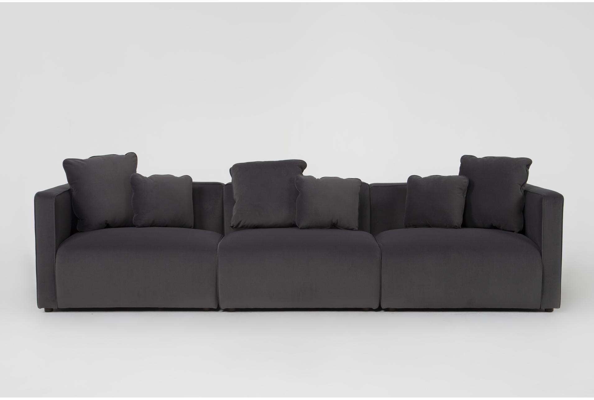 tao dark grey velvet 119" 3 piece sofa 1 tao dark grey velvet 119" 3 piece sofa