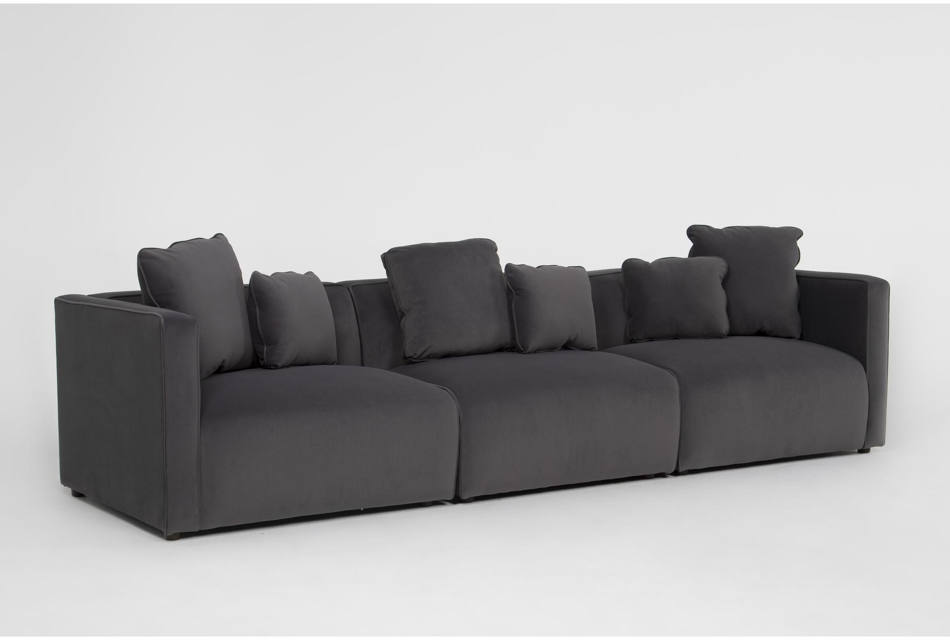 tao dark grey velvet 119" 3 piece sofa 9 tao dark grey velvet 119" 3 piece sofa