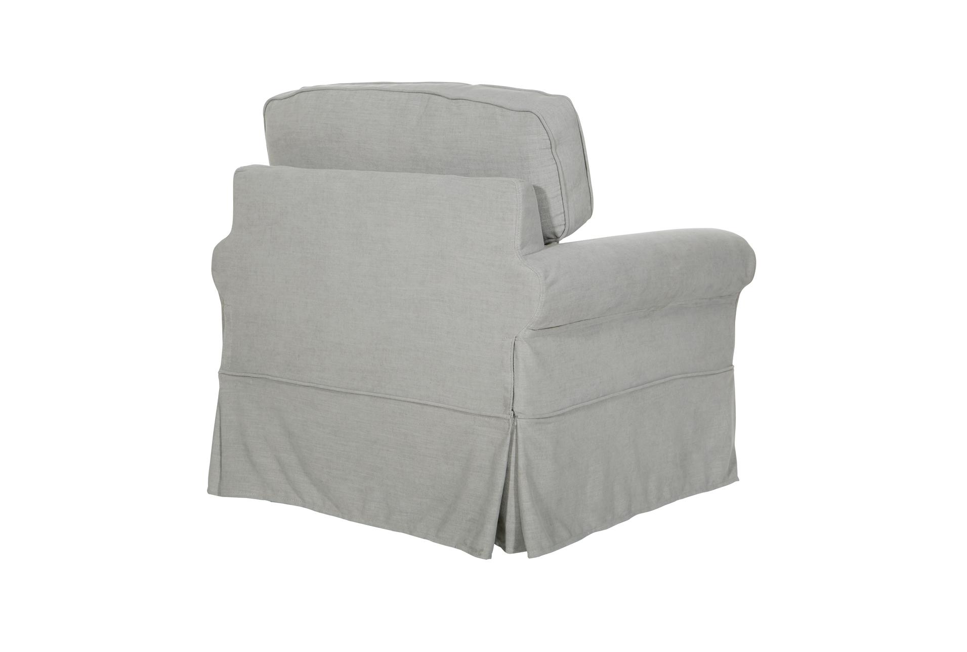 ashton grey fog fabric skirted slip cover wood arm chair | high performance fabric | with arms | club 5 ashton grey fog fabric skirted slip cover wood arm chair | high performance fabric | with arms | club