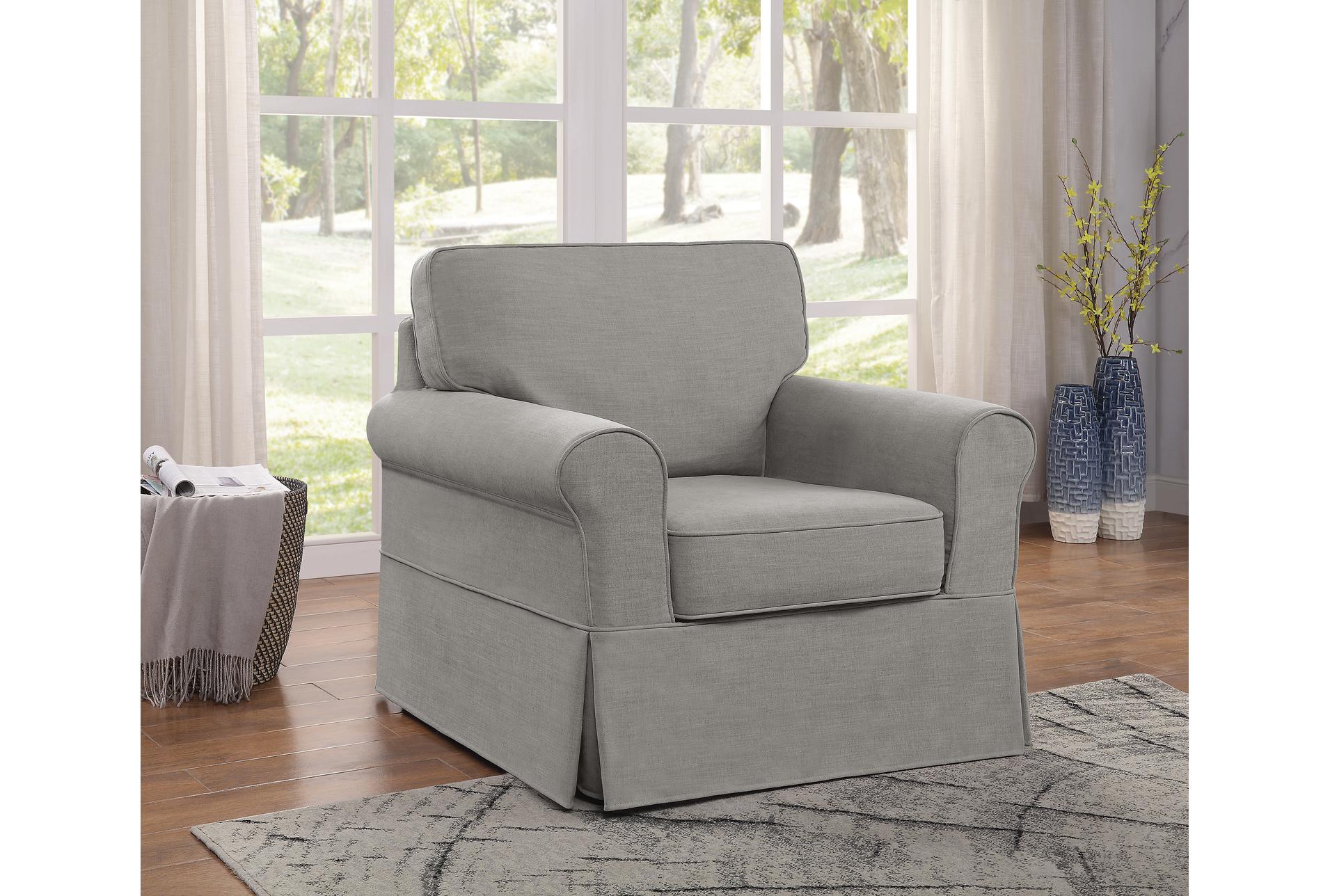 ashton grey fog fabric skirted slip cover wood arm chair | high performance fabric | with arms | club 6 ashton grey fog fabric skirted slip cover wood arm chair | high performance fabric | with arms | club