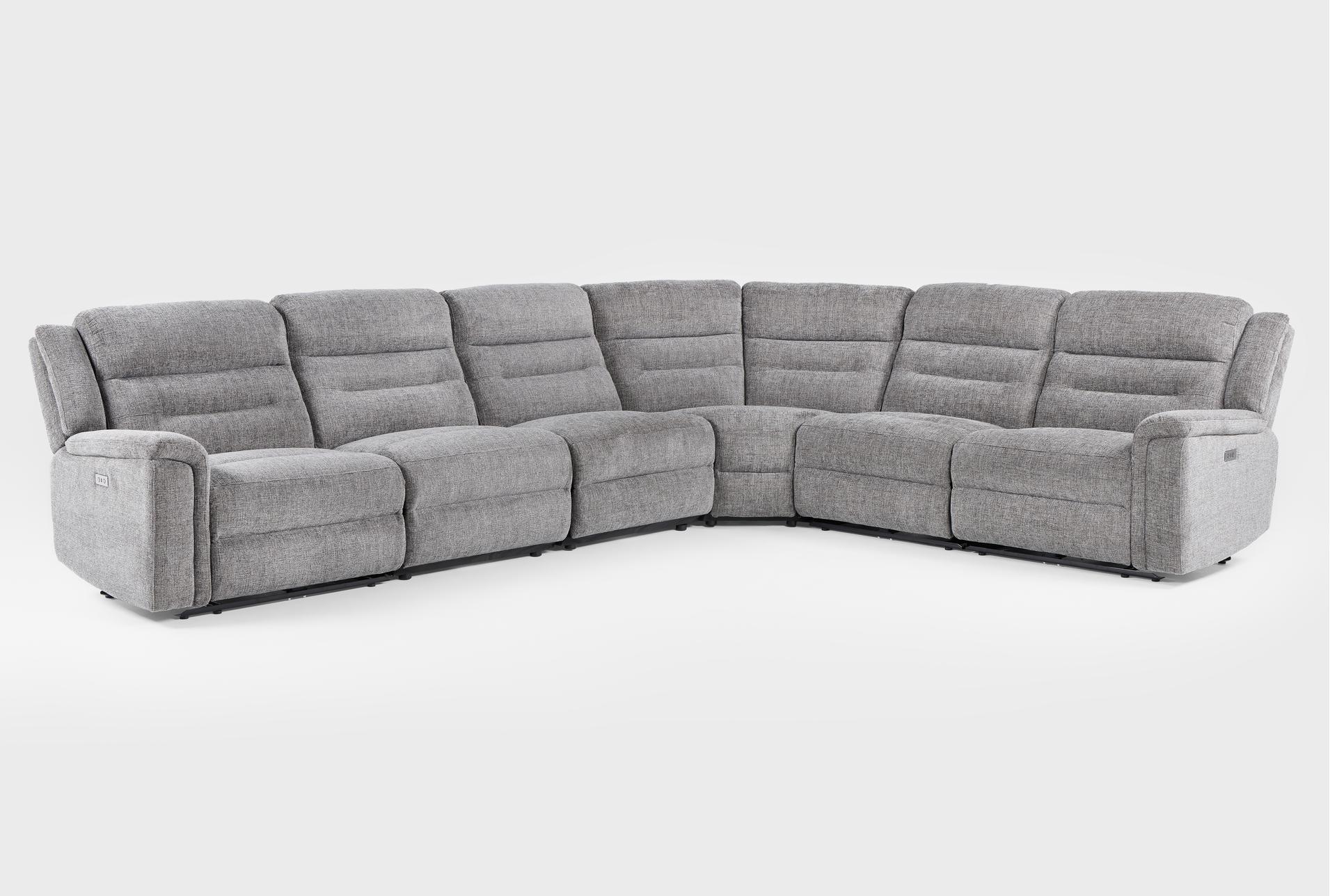 dutton grey fabric 150" 6 piece power reclining modular sectional with 2 armless chairs 1 dutton grey fabric 150" 6 piece power reclining modular sectional with 2 armless chairs