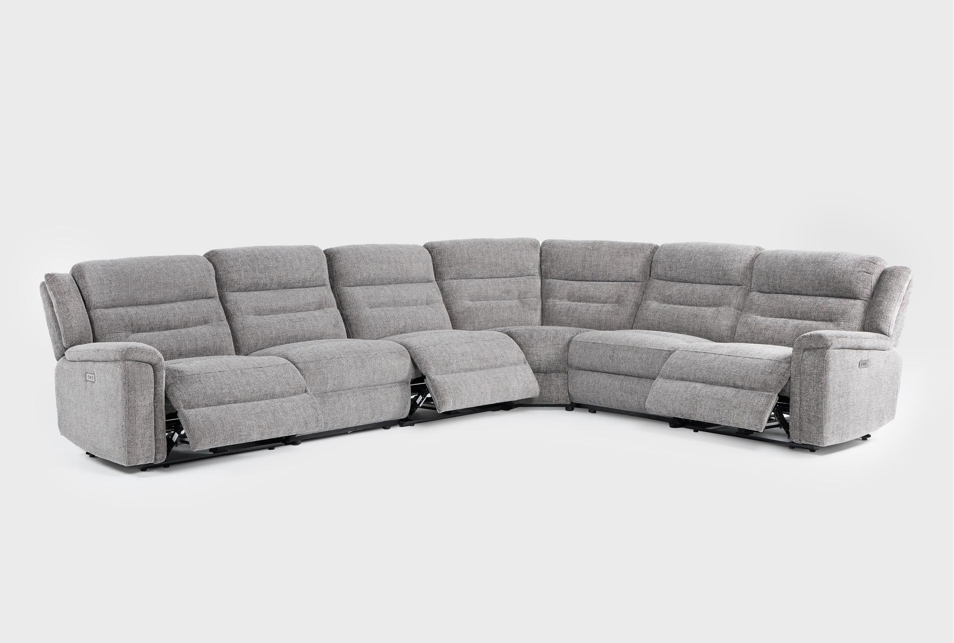 dutton grey fabric 150" 6 piece power reclining modular sectional with 2 armless chairs 16 dutton grey fabric 150" 6 piece power reclining modular sectional with 2 armless chairs