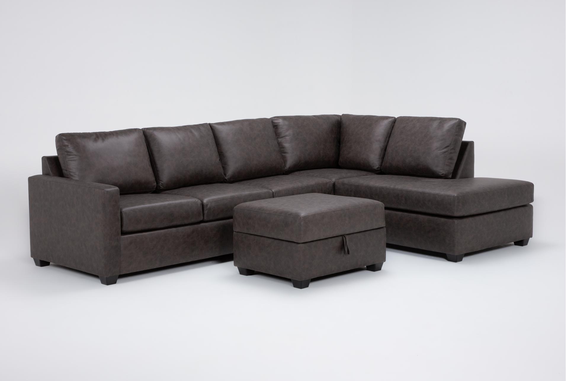 mathers grey brown vegan faux leather 2 piece sectional with left arm facing sofa + right arm facing corner chaise & ottoman 1 mathers grey brown vegan faux leather 2 piece sectional with left arm facing sofa + right arm facing corner chaise & ottoman