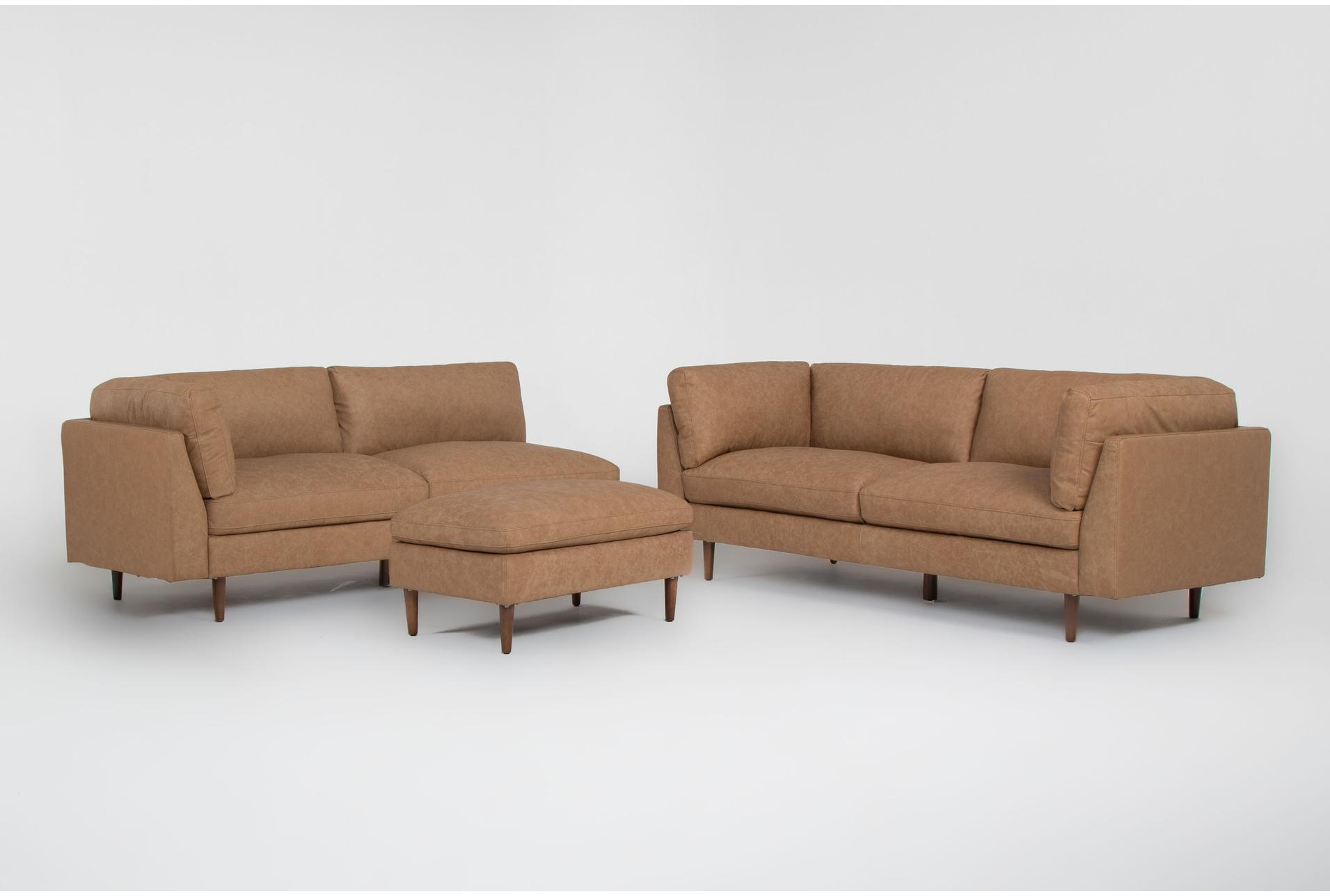 ewan caramel brown leather 2 piece 114" sectional with left arm facing sofa chair & cocktail ottoman 10 ewan caramel brown leather 2 piece 114" sectional with left arm facing sofa chair & cocktail ottoman