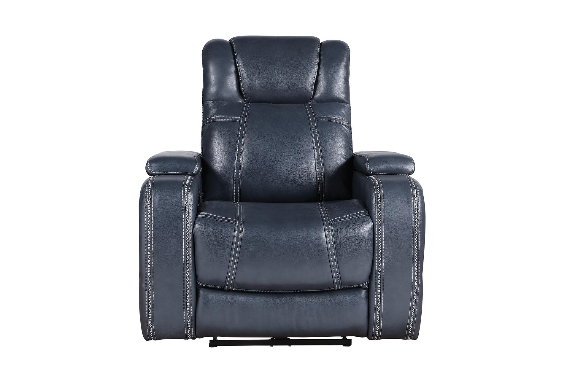 elkton blue leather 38" power reclining chair with power headrest storage arms & usb | button 13 elkton blue leather 38" power reclining chair with power headrest storage arms & usb | button