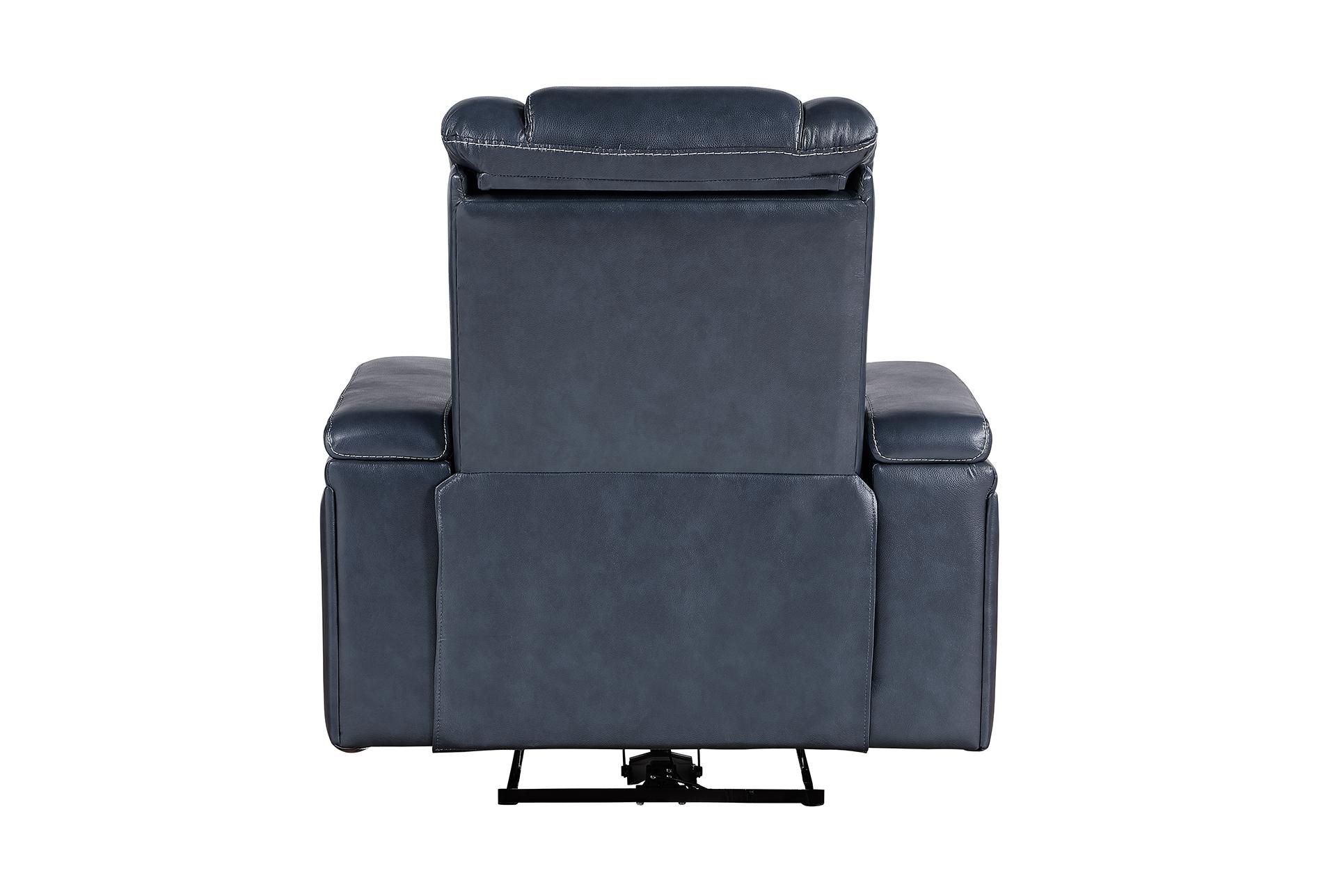 elkton blue leather 38" power reclining chair with power headrest storage arms & usb | button 14 elkton blue leather 38" power reclining chair with power headrest storage arms & usb | button