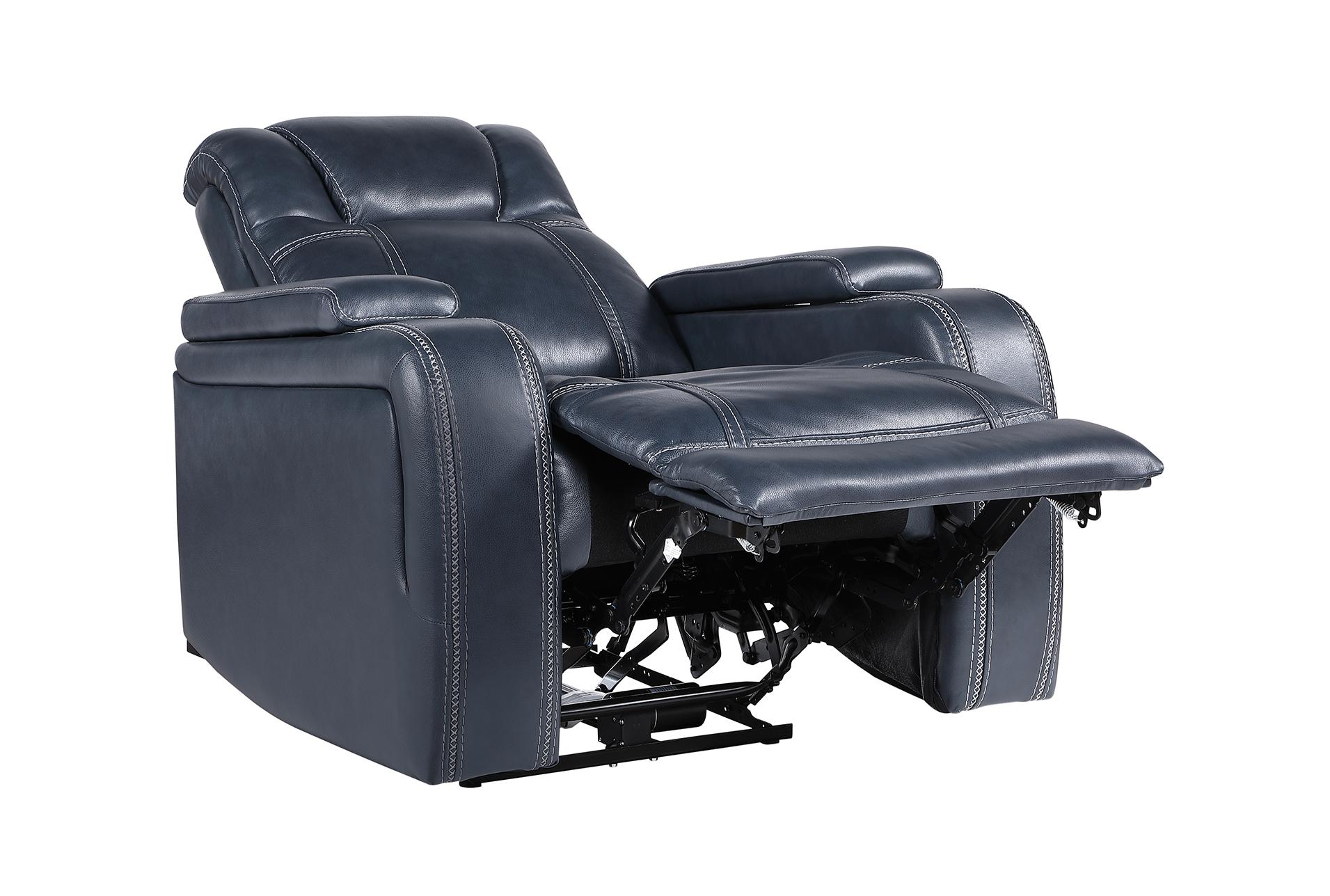elkton blue leather 38" power reclining chair with power headrest storage arms & usb | button 16 elkton blue leather 38" power reclining chair with power headrest storage arms & usb | button