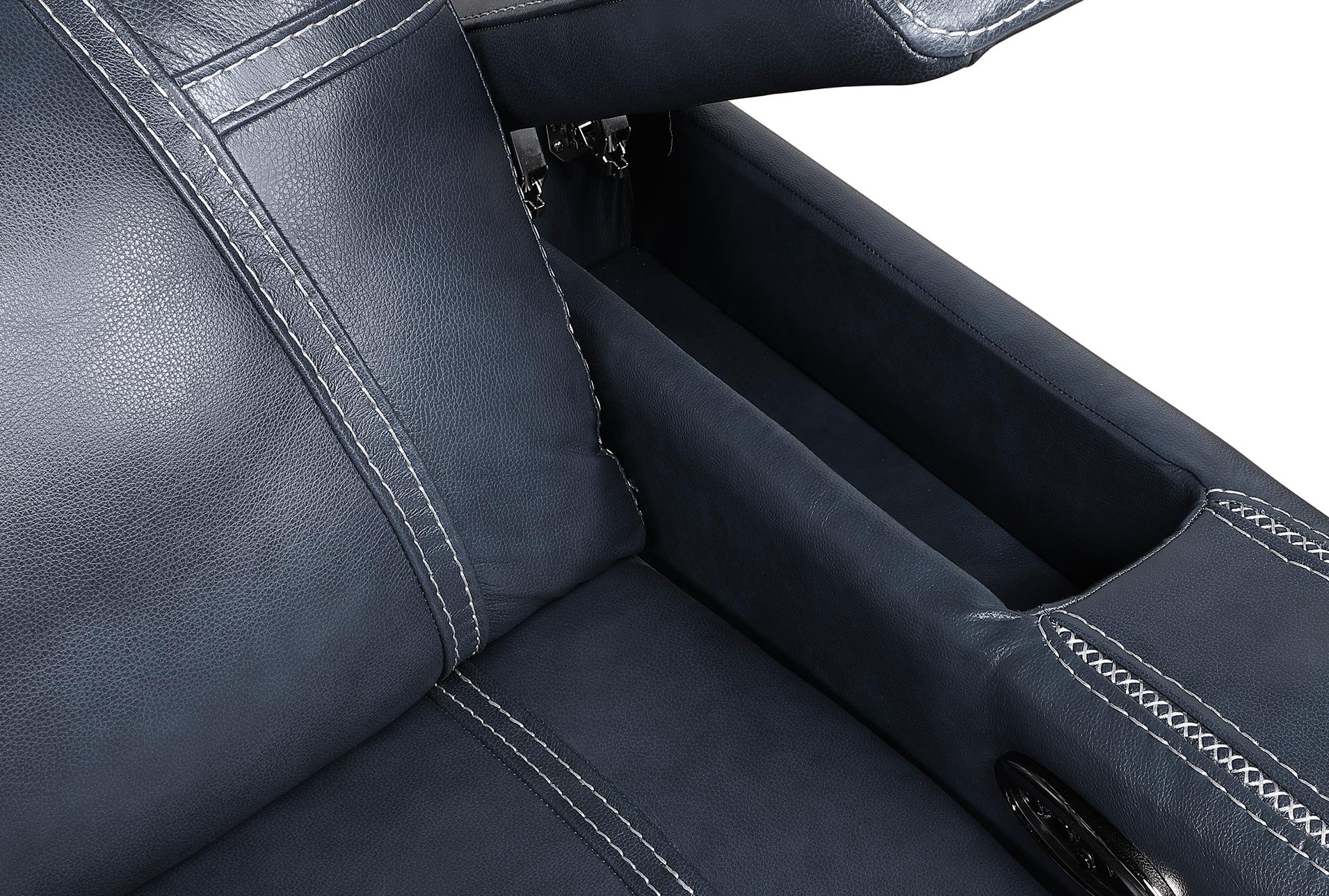 elkton blue leather 38" power reclining chair with power headrest storage arms & usb | button 18 elkton blue leather 38" power reclining chair with power headrest storage arms & usb | button