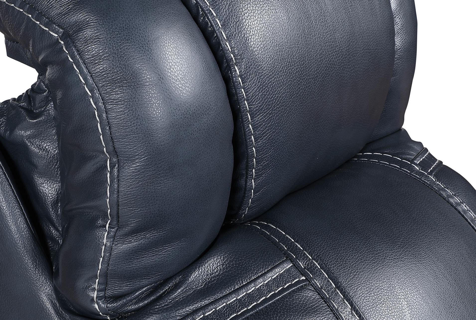 elkton blue leather 38" power reclining chair with power headrest storage arms & usb | button 19 elkton blue leather 38" power reclining chair with power headrest storage arms & usb | button