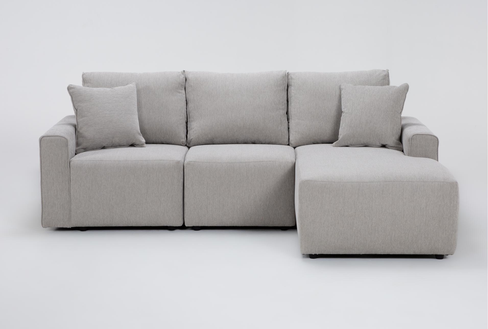holland mist grey performance fabric 3 piece 95" modular flexsteel sectional with right arm facing chaise | reversible 1 holland mist grey performance fabric 3 piece 95" modular flexsteel sectional with right arm facing chaise | reversible