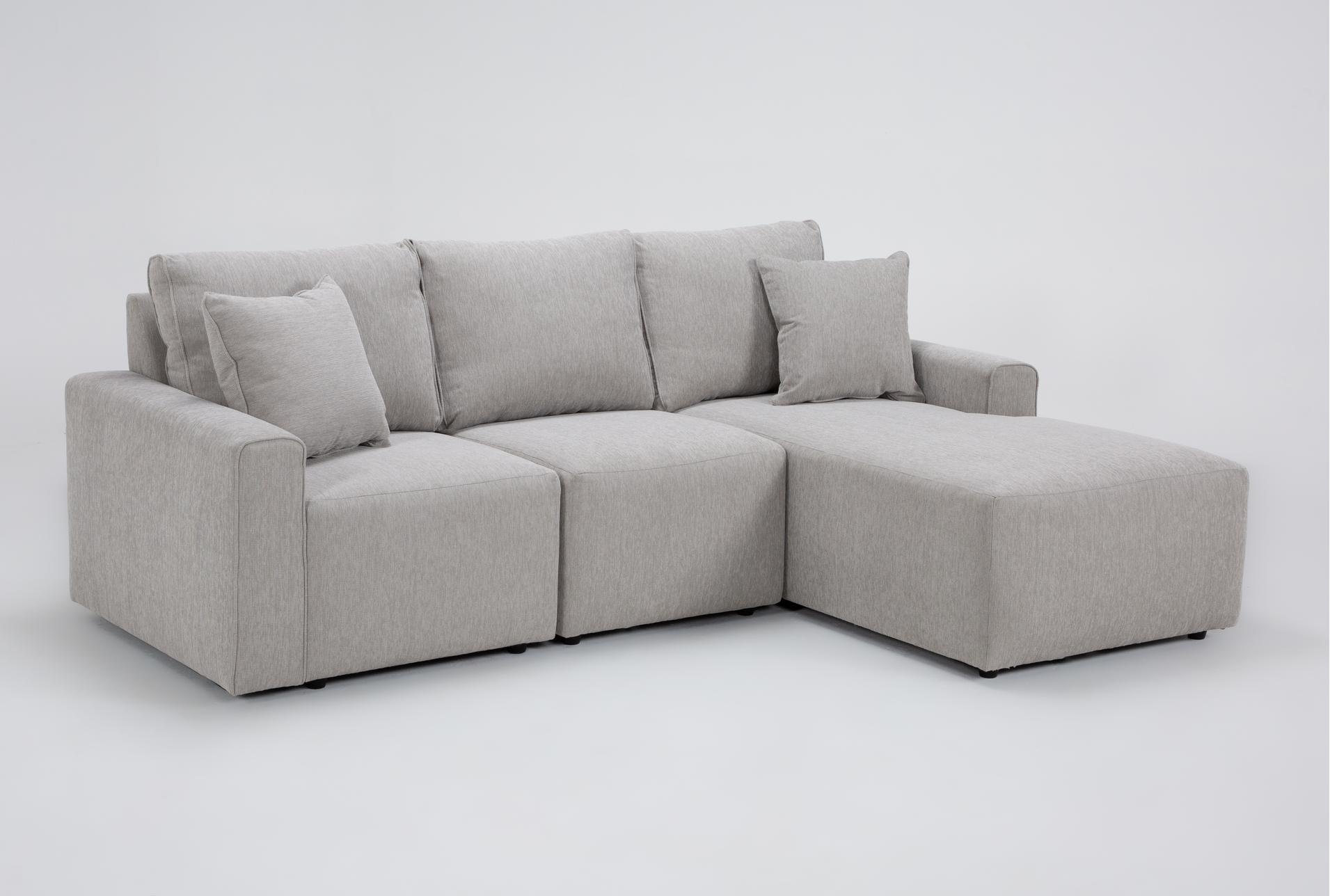 holland mist grey performance fabric 3 piece 95" modular flexsteel sectional with right arm facing chaise | reversible 7 holland mist grey performance fabric 3 piece 95" modular flexsteel sectional with right arm facing chaise | reversible