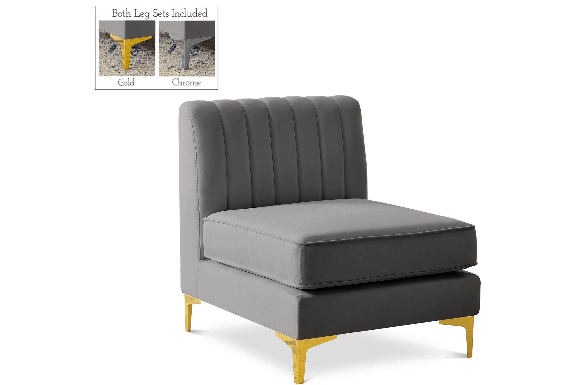 alina grey velvet armless chair