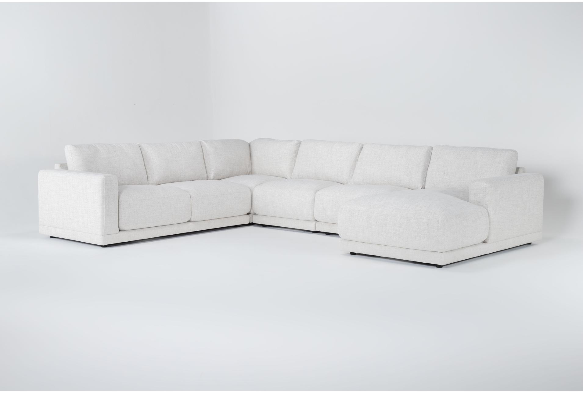 dreanna white fabric 146" 5 piece u-shaped sectional with right arm facing chaise | track arms | modular 1 dreanna white fabric 146" 5 piece u-shaped sectional with right arm facing chaise | track arms | modular