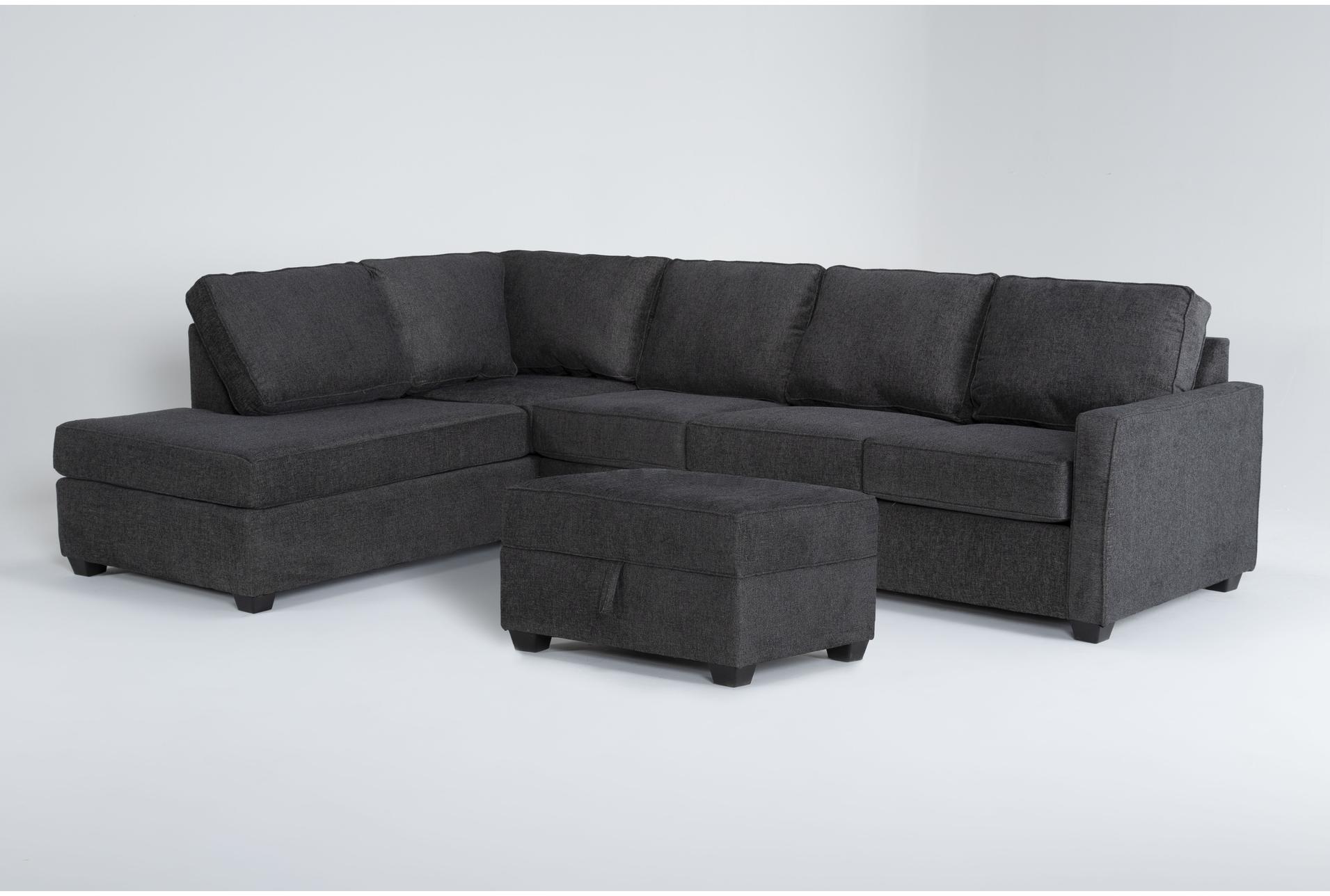 mathers slate grey fabric 125" 2 piece l-shaped sectional with right arm facing queen memory foam sleeper sofa bed left arm facing corner chaise & storage ottoman 1 mathers slate grey fabric 125" 2 piece l-shaped sectional with right arm facing queen memory foam sleeper sofa bed left arm facing corner chaise & storage ottoman