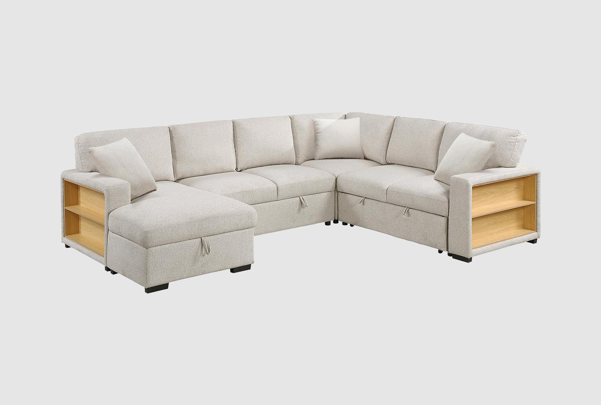dimitri beige sectional with left chaise pull-out bed and hidden storages charging ports 1 dimitri beige sectional with left chaise pull-out bed and hidden storages charging ports