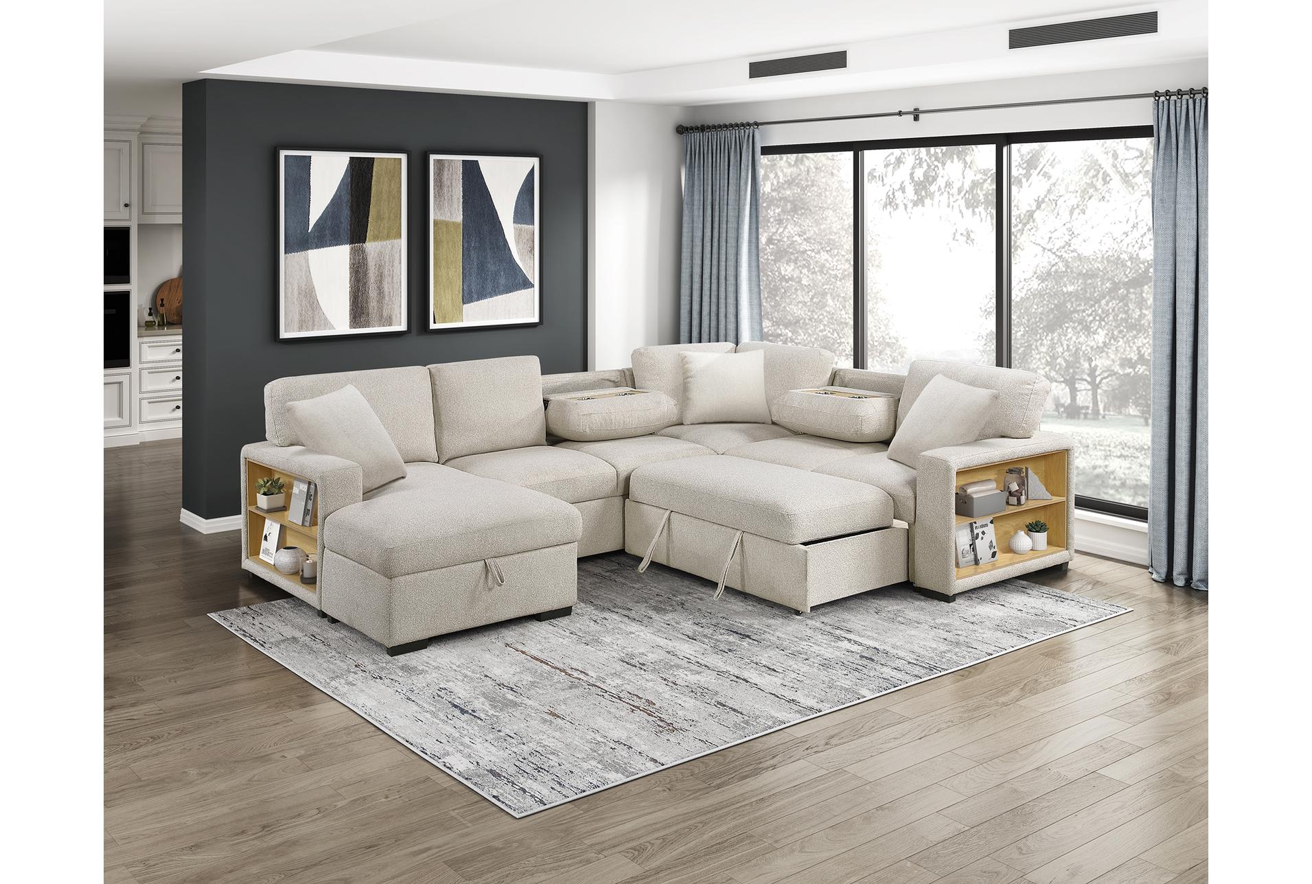 dimitri beige sectional with left chaise pull-out bed and hidden storages charging ports 25 dimitri beige sectional with left chaise pull-out bed and hidden storages charging ports